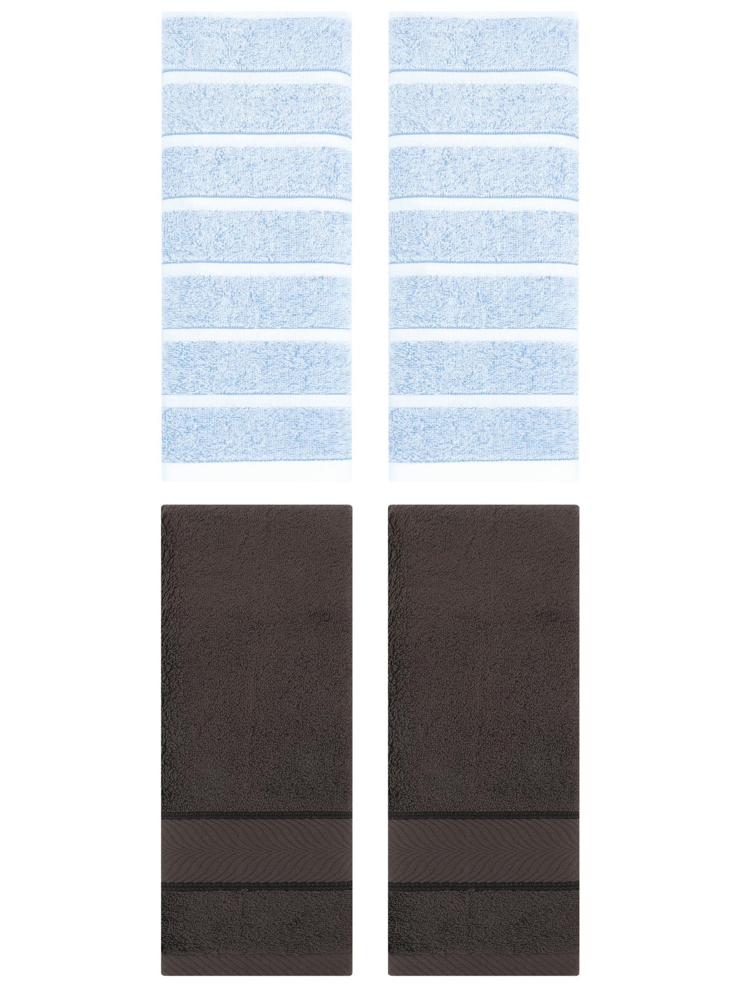 Unique Bargains 4 Pcs Cotton Hand Towel Blue/Dark Brown 13" x 29"/14" x 30"