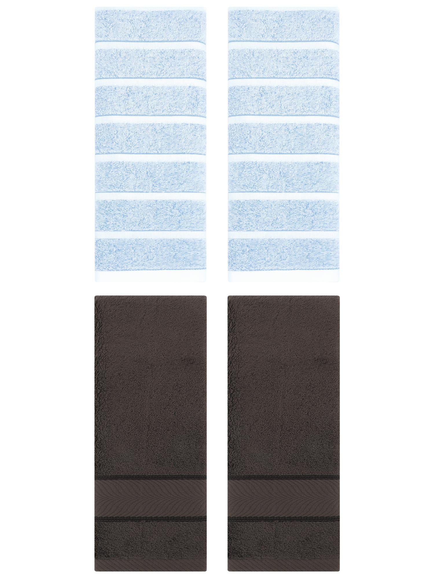 Unique Bargains 4 Pcs Cotton Hand Towel Blue/Dark Brown 13" x 29"/14" x 30"