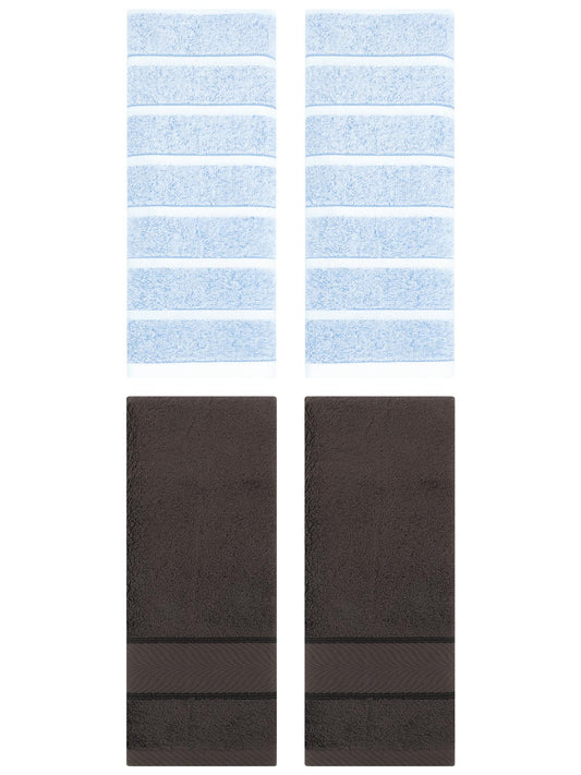 Unique Bargains 4 Pcs Cotton Hand Towel Blue/Dark Brown 13" x 29"/14" x 30"