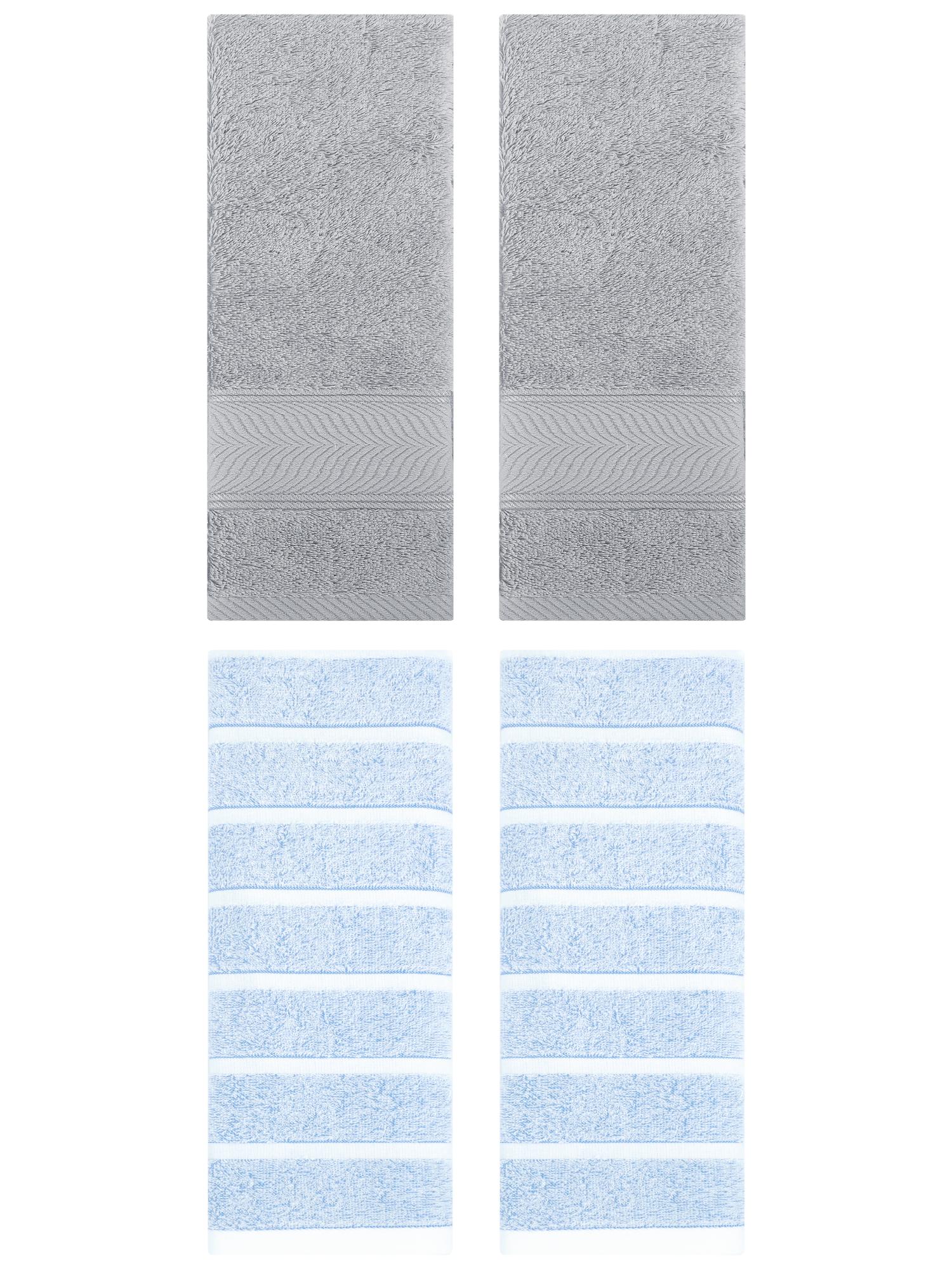 Unique Bargains 4 Pcs Cotton Hand Towel Blue/Light Grey 13" x 29"/14" x 30"
