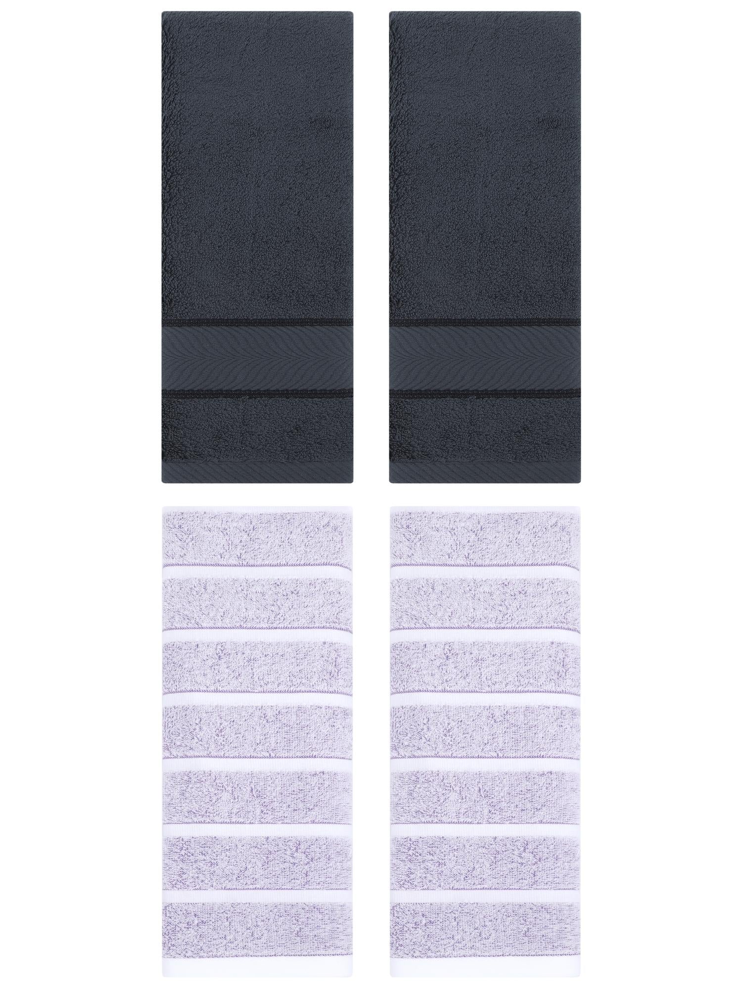 Unique Bargains 4 Pcs Cotton Hand Towel Light Purple/Dark Grey 13" x 29"/14" x 30"