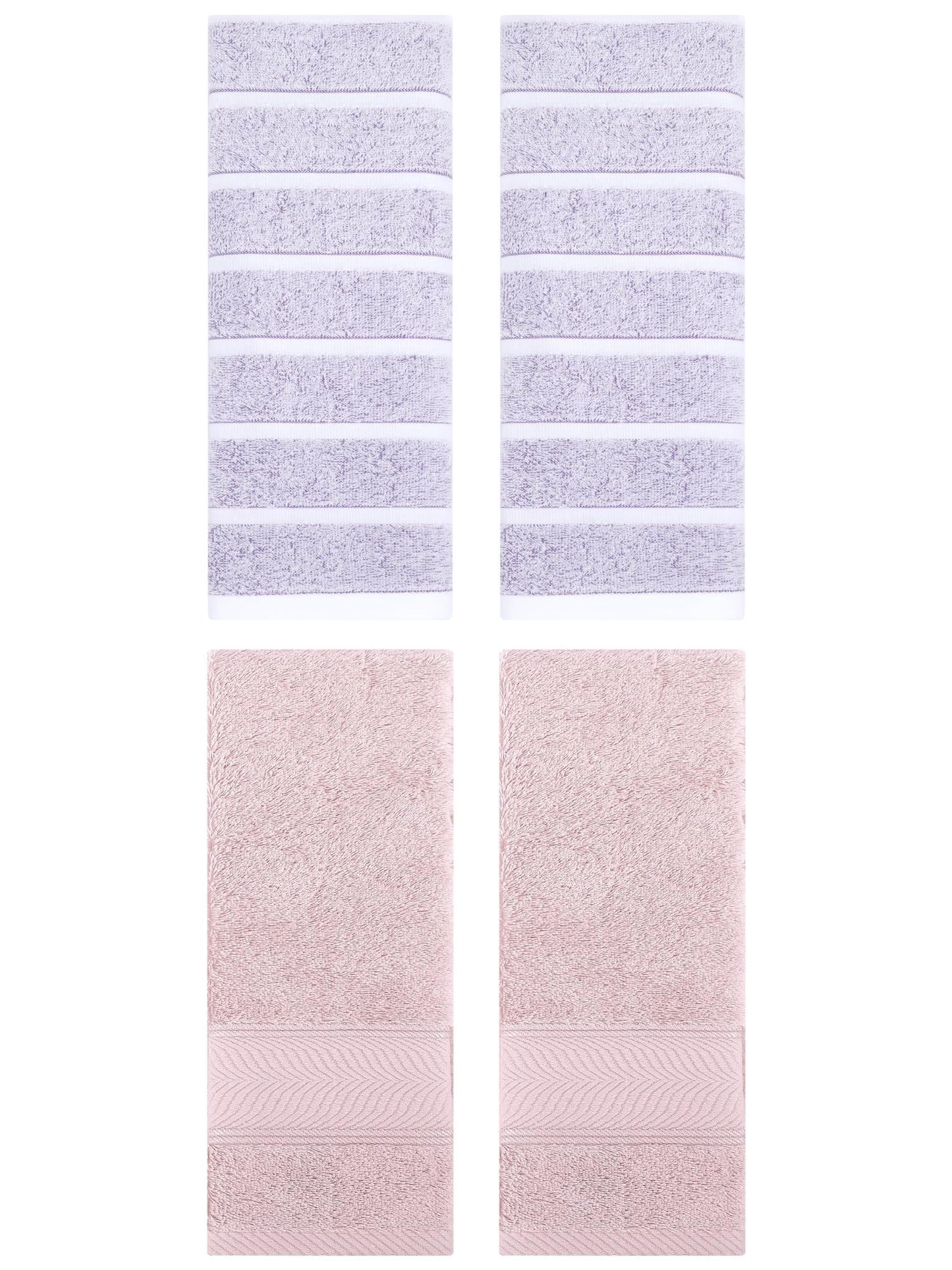Unique Bargains 4 Pcs Cotton Hand Towel Light Purple/Light Pink 13" x 29"/14" x 30"
