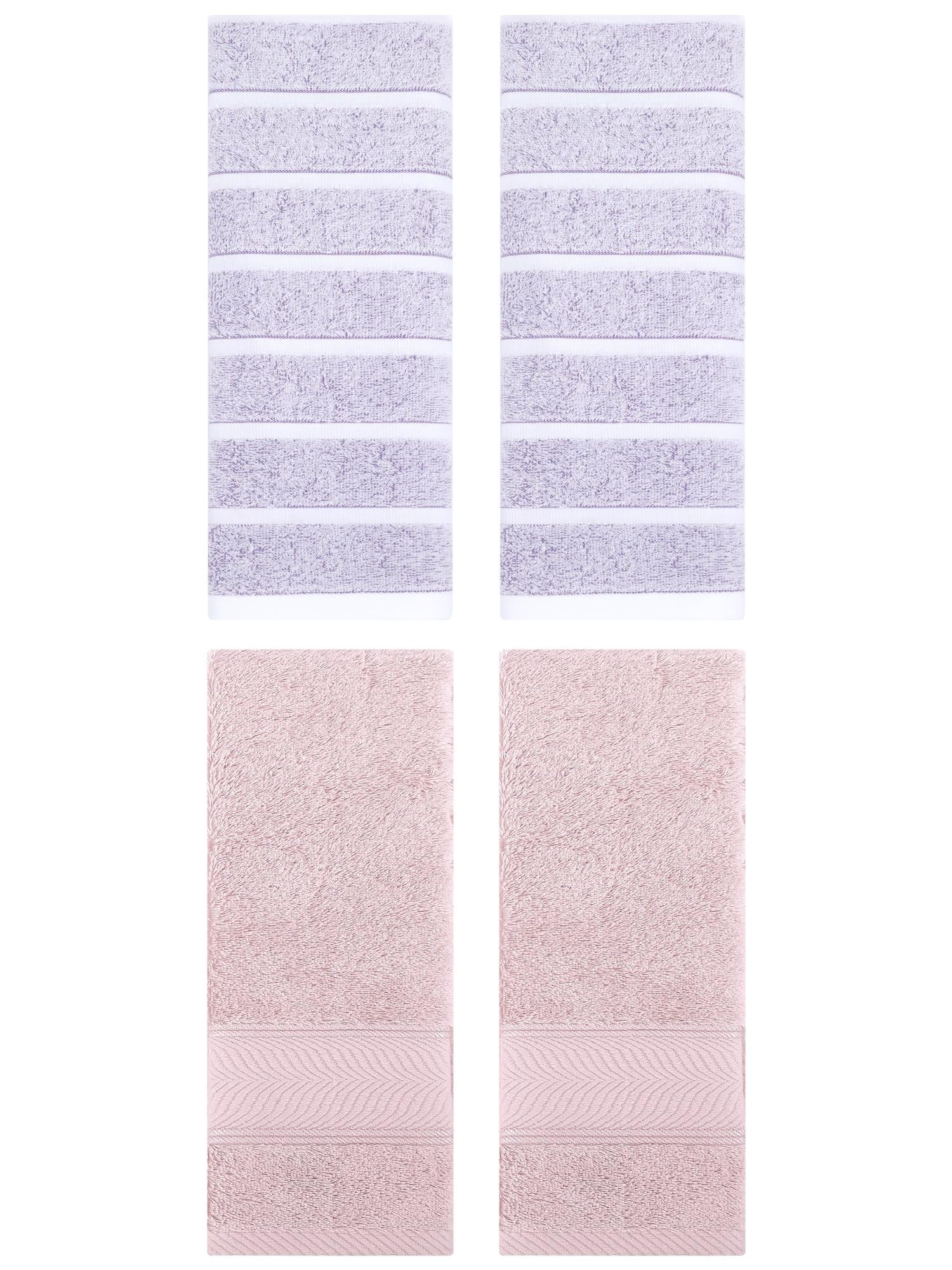Unique Bargains 4 Pcs Cotton Hand Towel Light Purple/Light Pink 13" x 29"/14" x 30"