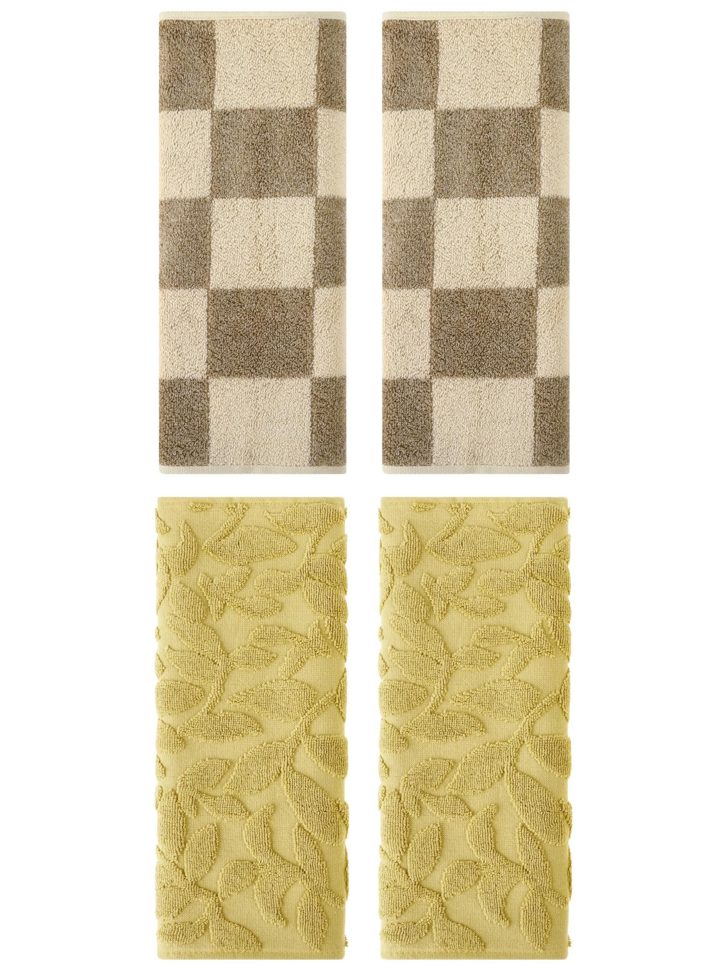 Unique Bargains 4 Pcs Cotton Hand Towel Set Brown/Yellow 14" x 28"/14" x 30"