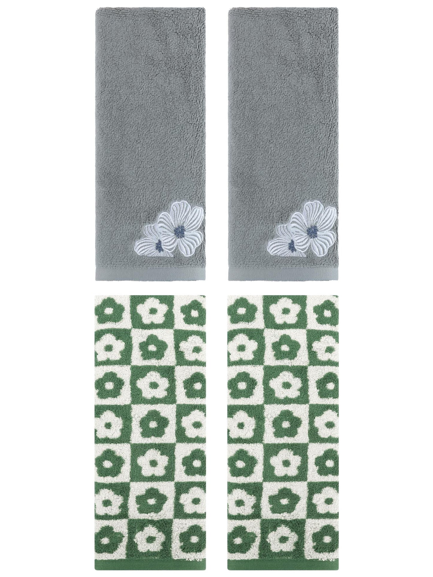 Unique Bargains 4 Pcs Cotton Hand Towel Set Green/Khaki 14" x 30"/14" x 31"