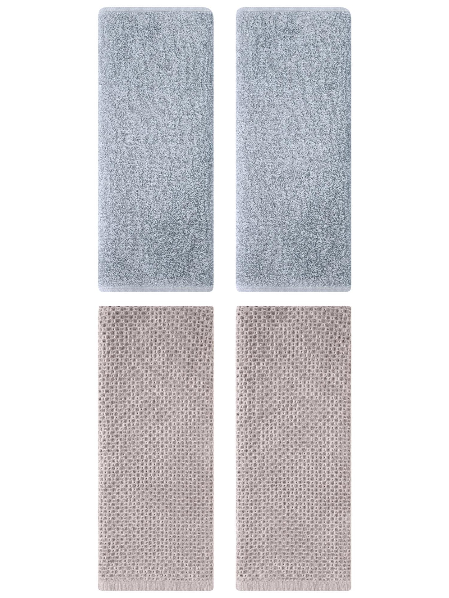 Unique Bargains 4 Pcs Cotton Hand Towels 13" x 30" Camel/Light Grey