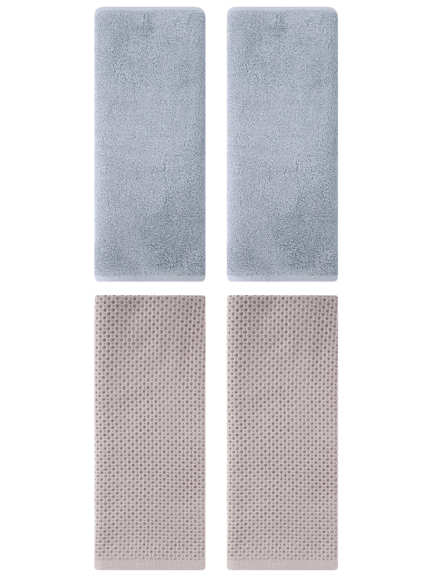 Unique Bargains 4 Pcs Cotton Hand Towels 13" x 30" Camel/Light Grey