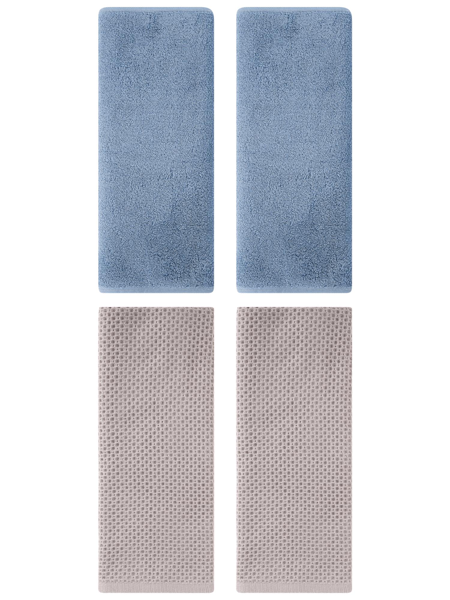 Unique Bargains 4 Pcs Cotton Hand Towels 13" x 30" Camel/Light Steel Blue