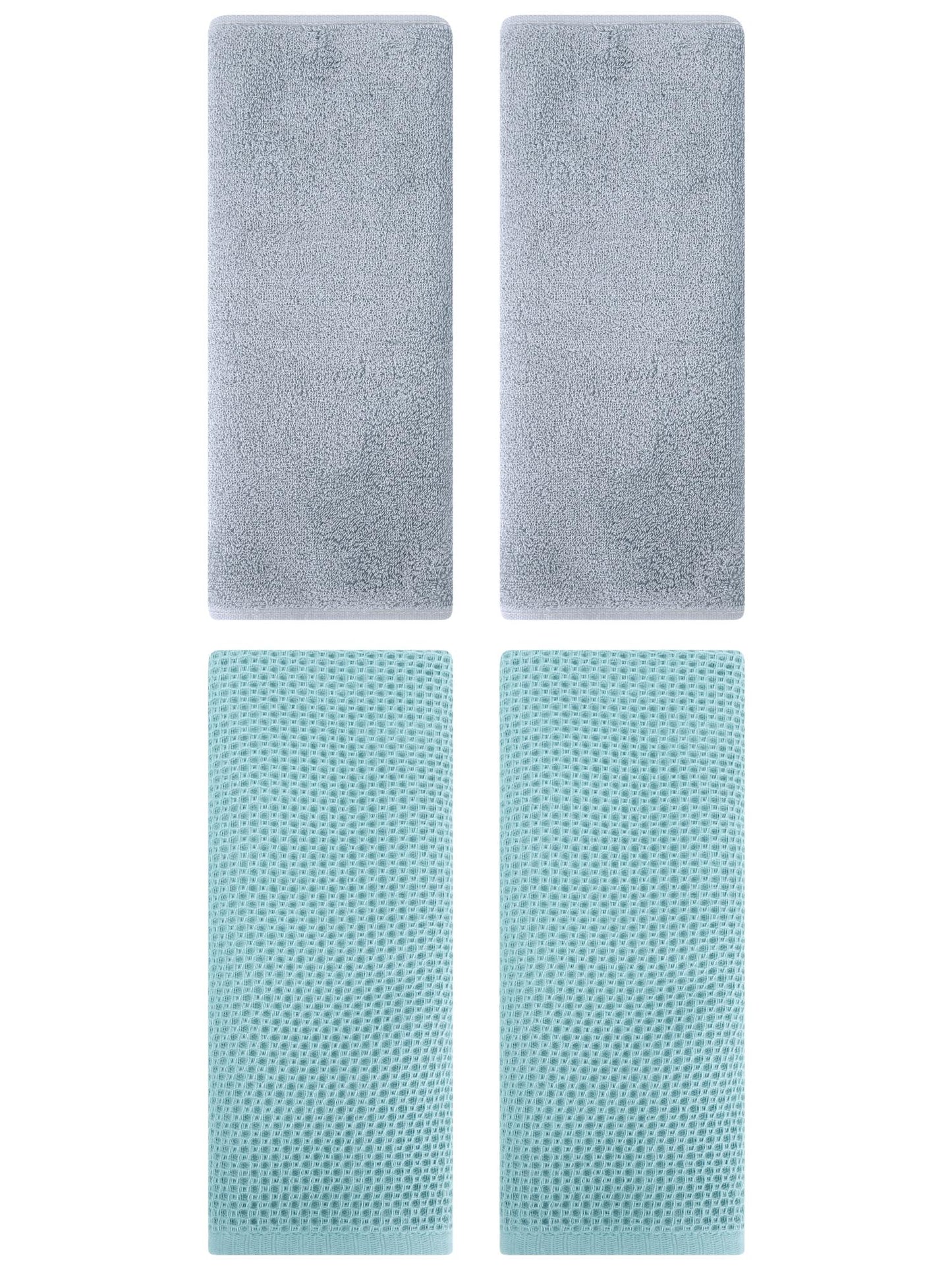 Unique Bargains 4 Pcs Cotton Hand Towels 13" x 30" Light Blue/Light Grey