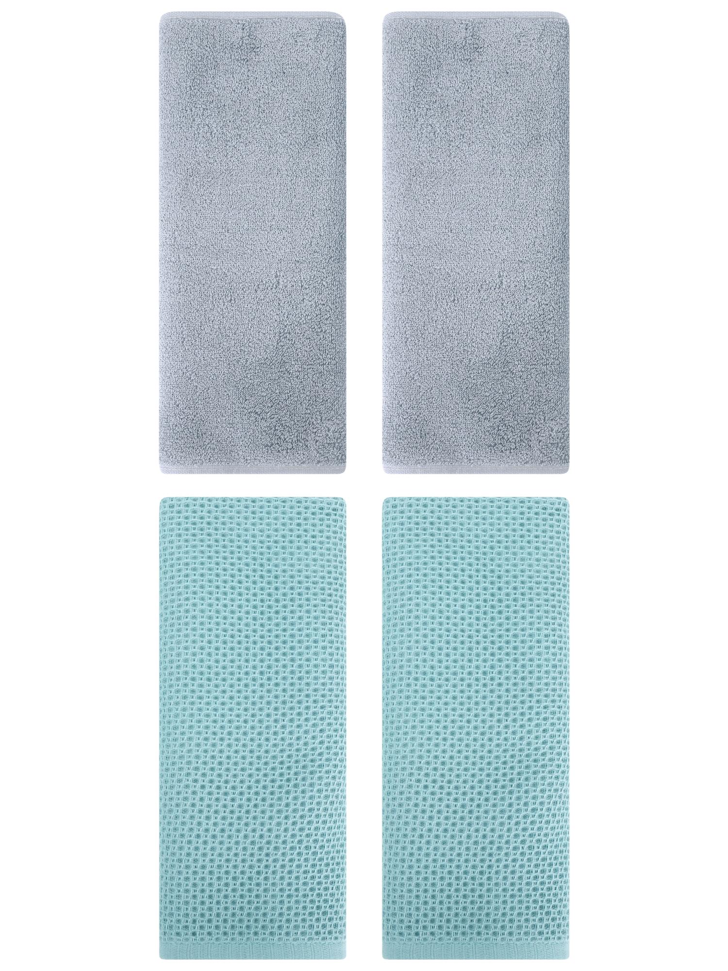 Unique Bargains 4 Pcs Cotton Hand Towels 13" x 30" Light Blue/Light Grey