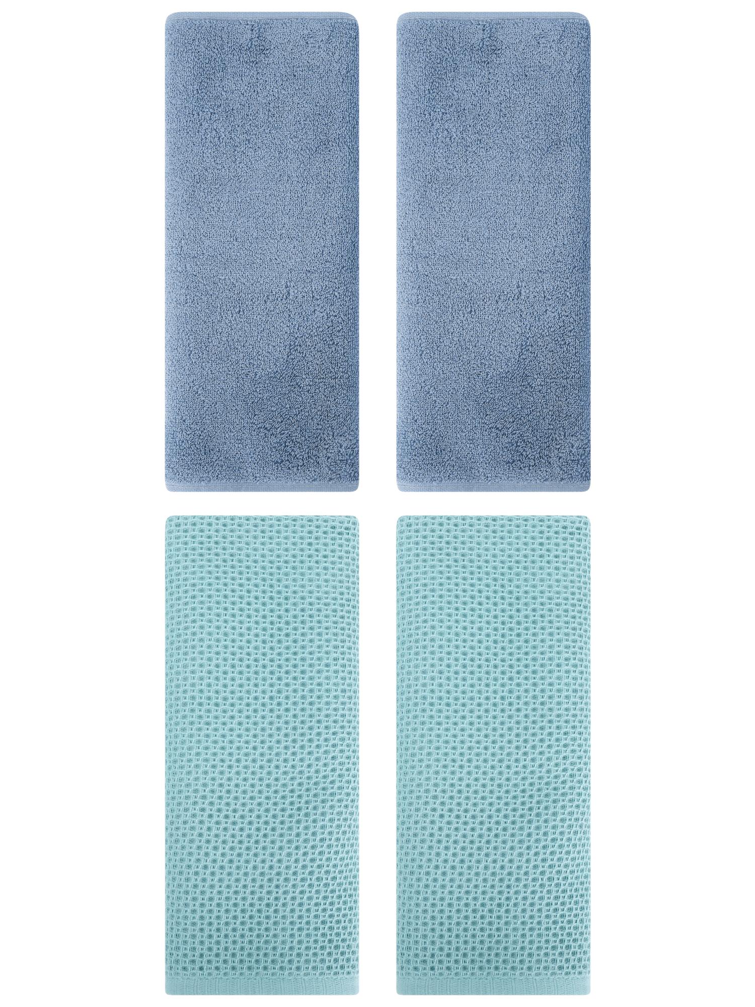 Unique Bargains 4 Pcs Cotton Hand Towels 13" x 30" Light Blue/Light Steel Blue