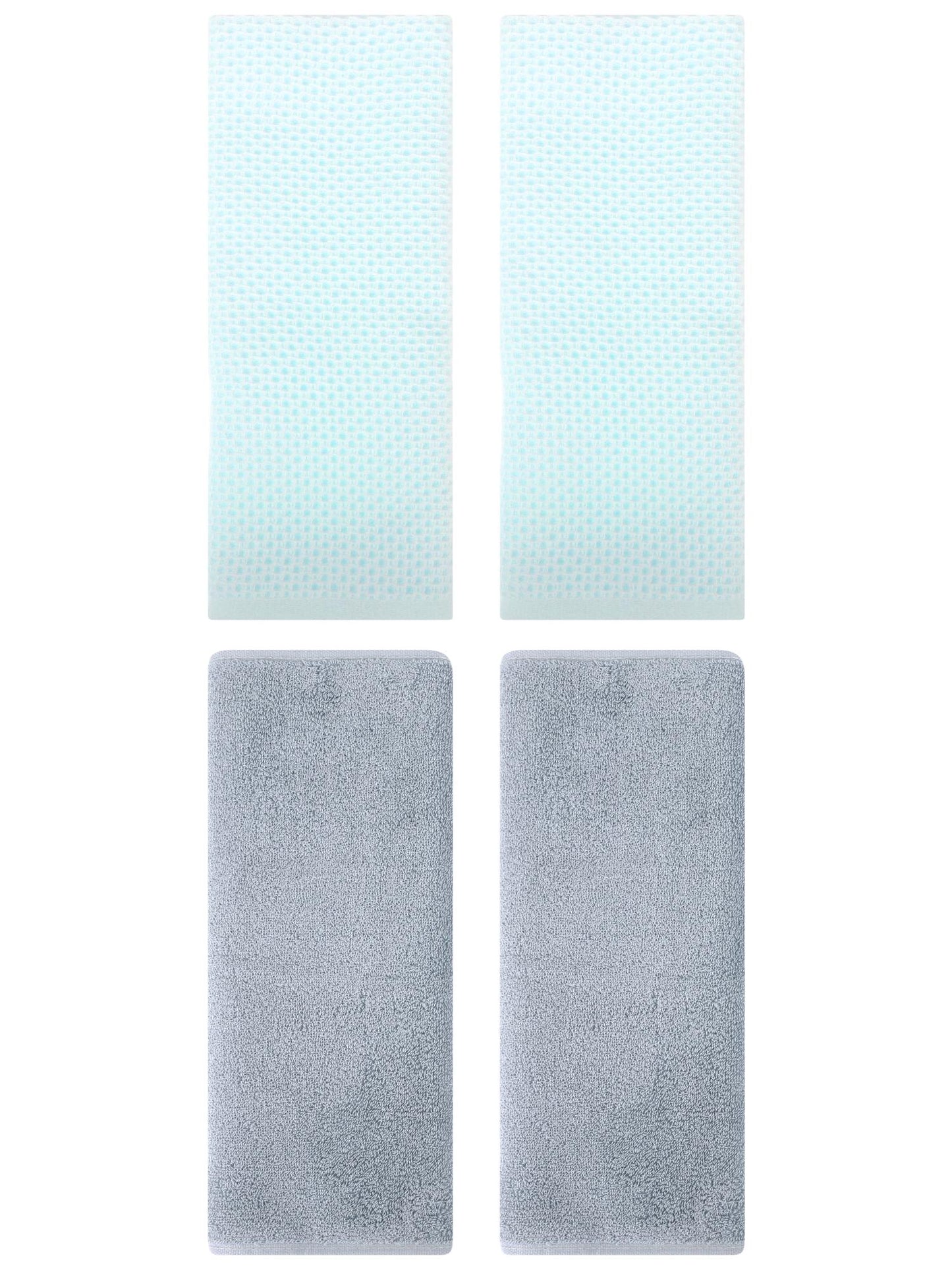 Unique Bargains 4 Pcs Cotton Hand Towels 13" x 30" Light Cyan/Light Grey