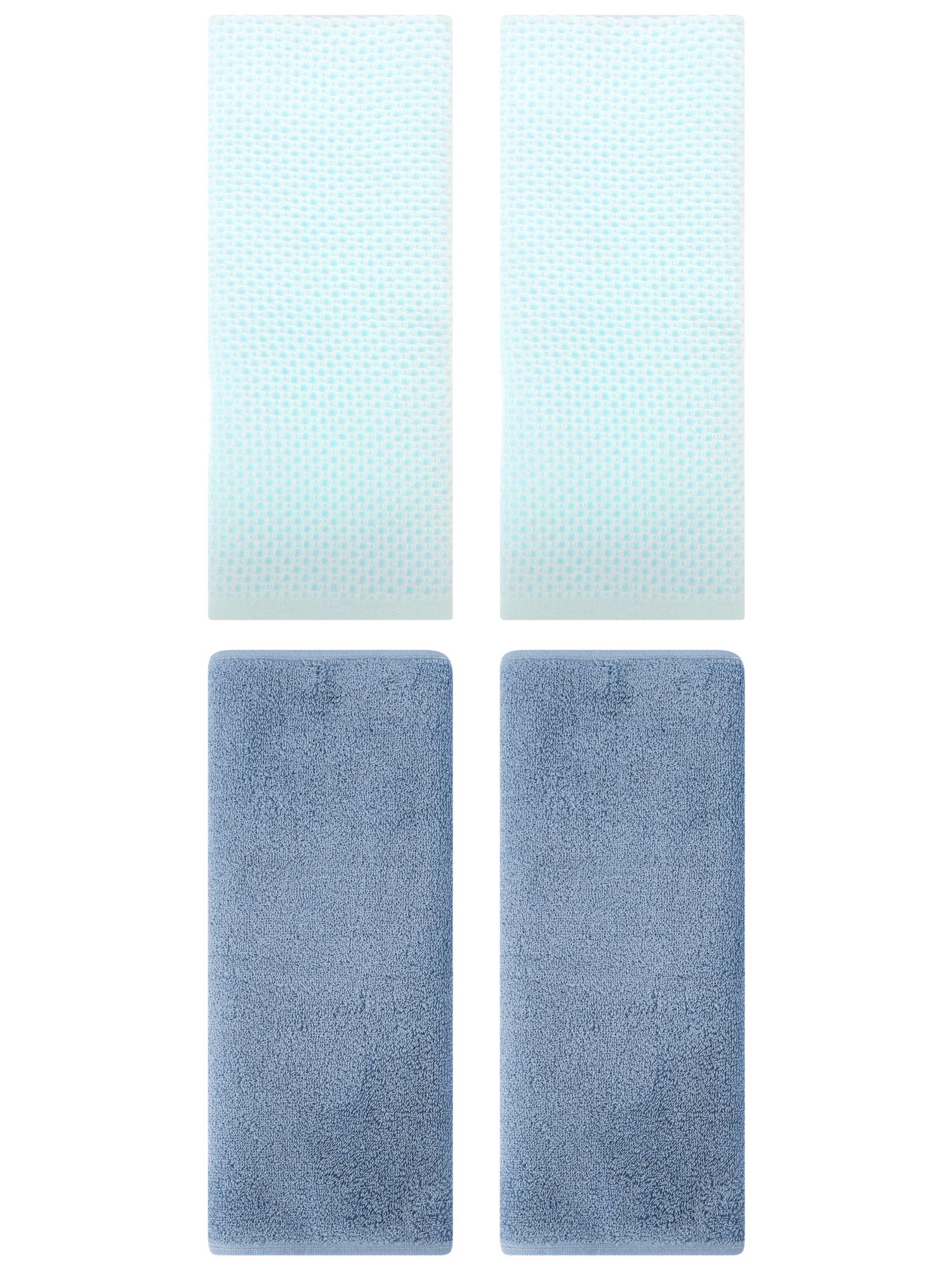 Unique Bargains 4 Pcs Cotton Hand Towels 13" x 30" Light Cyan/Light Steel Blue