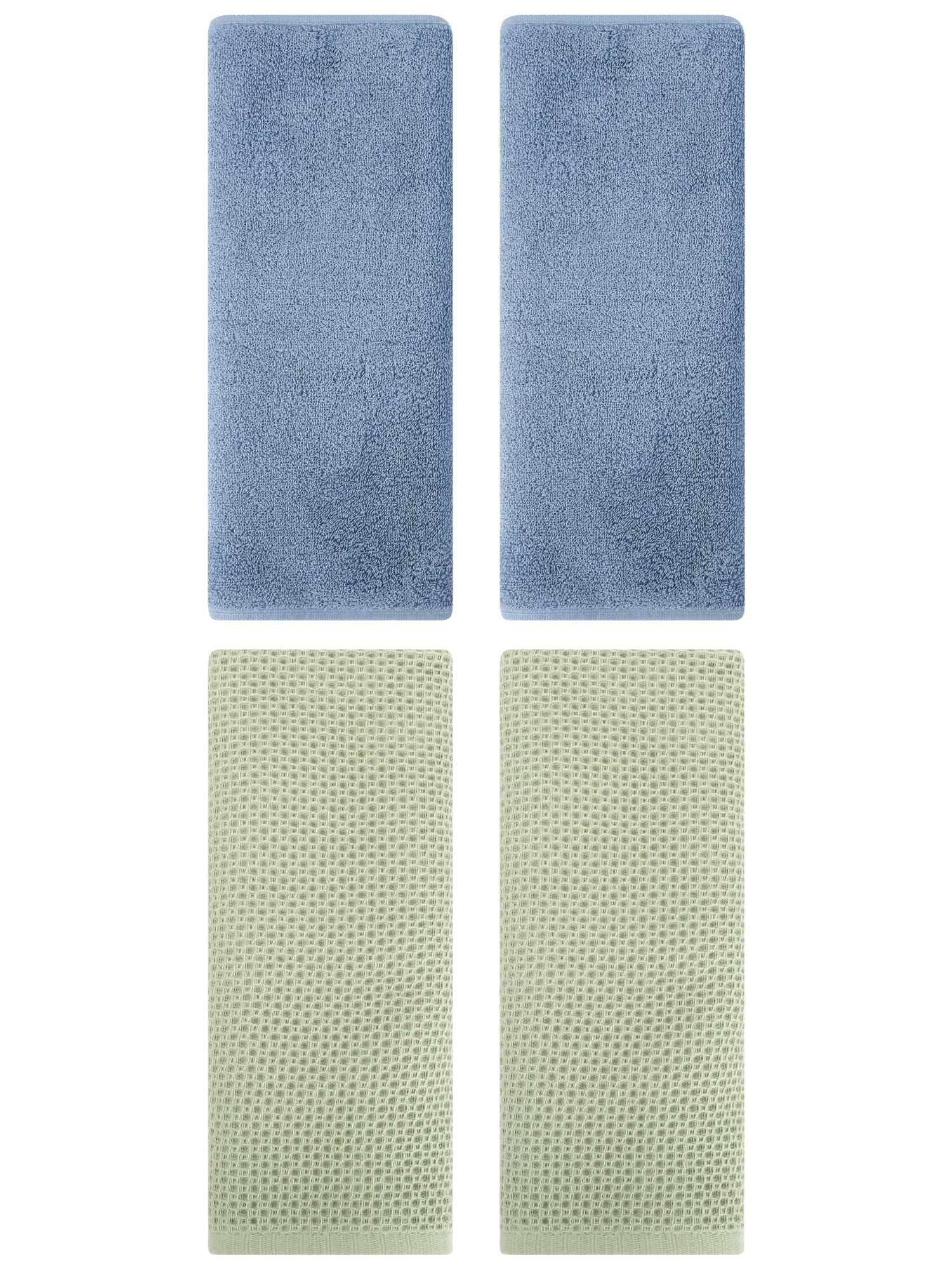 Unique Bargains 4 Pcs Cotton Hand Towels 13" x 30" Light Green/Light Steel Blue