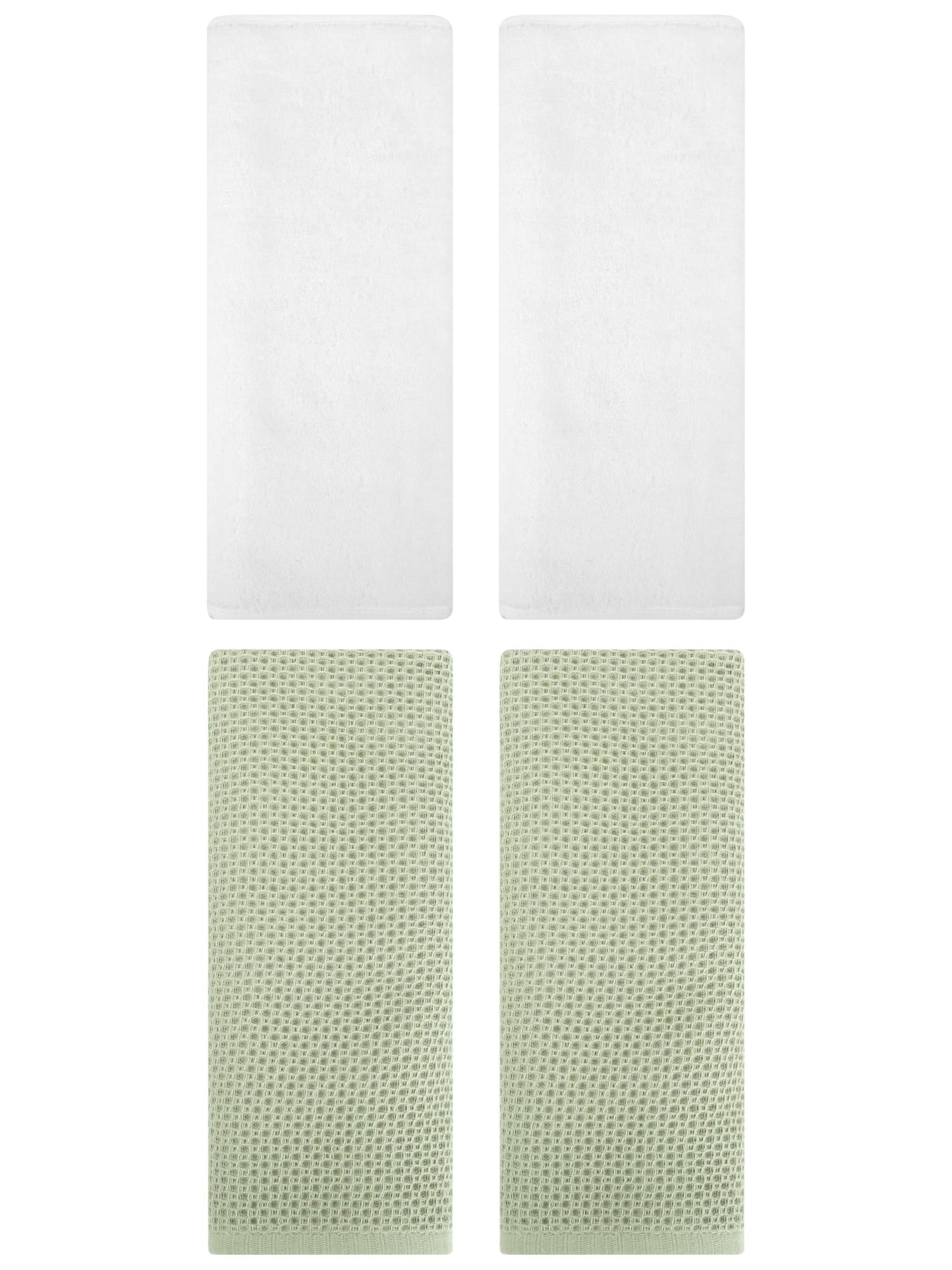 Unique Bargains 4 Pcs Cotton Hand Towels 13" x 30" Light Green/White