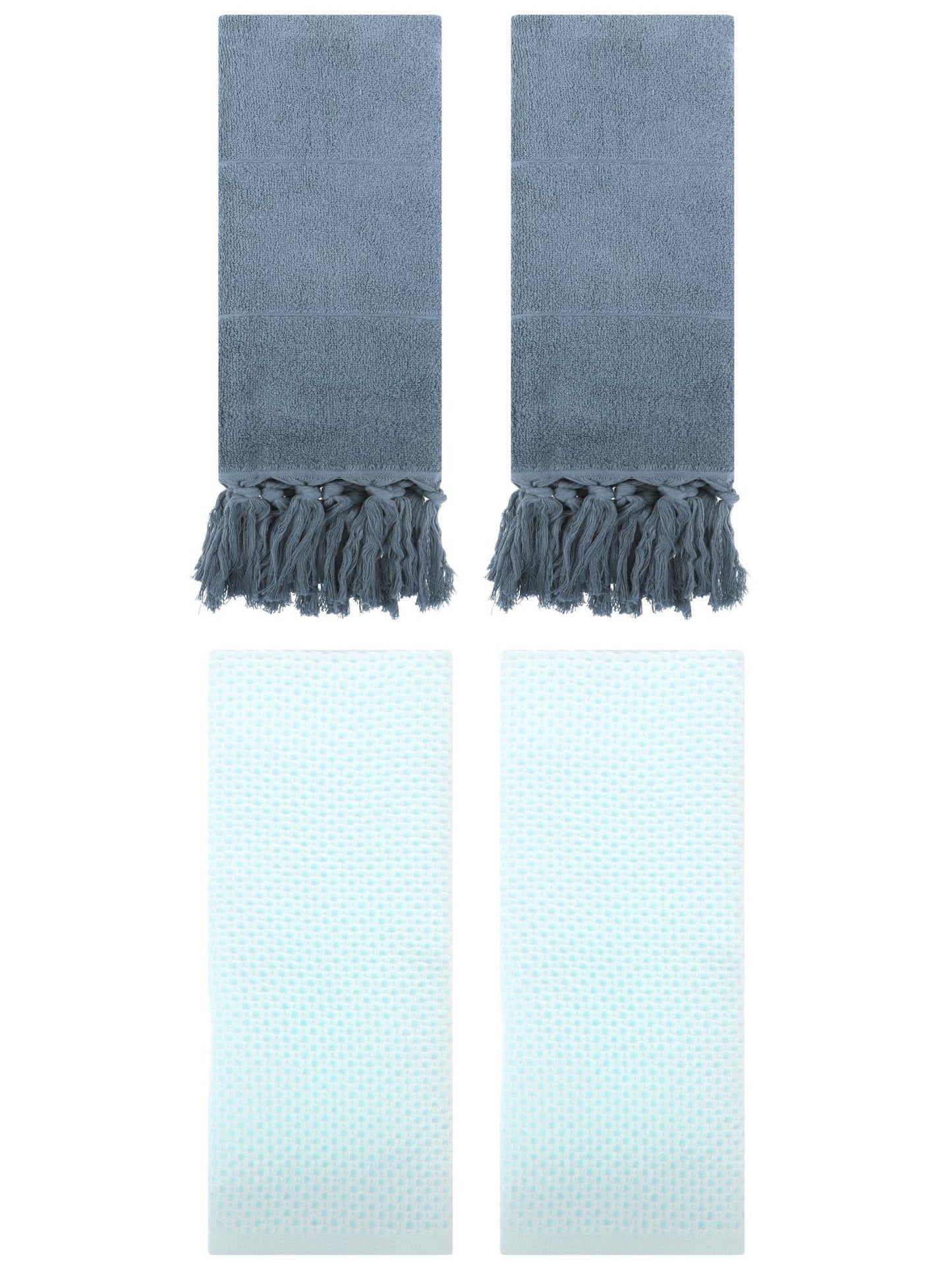 Unique Bargains 4 Pcs Cotton Hand Towels Blue/Light Cyan 14" x 30"/13" x 30"