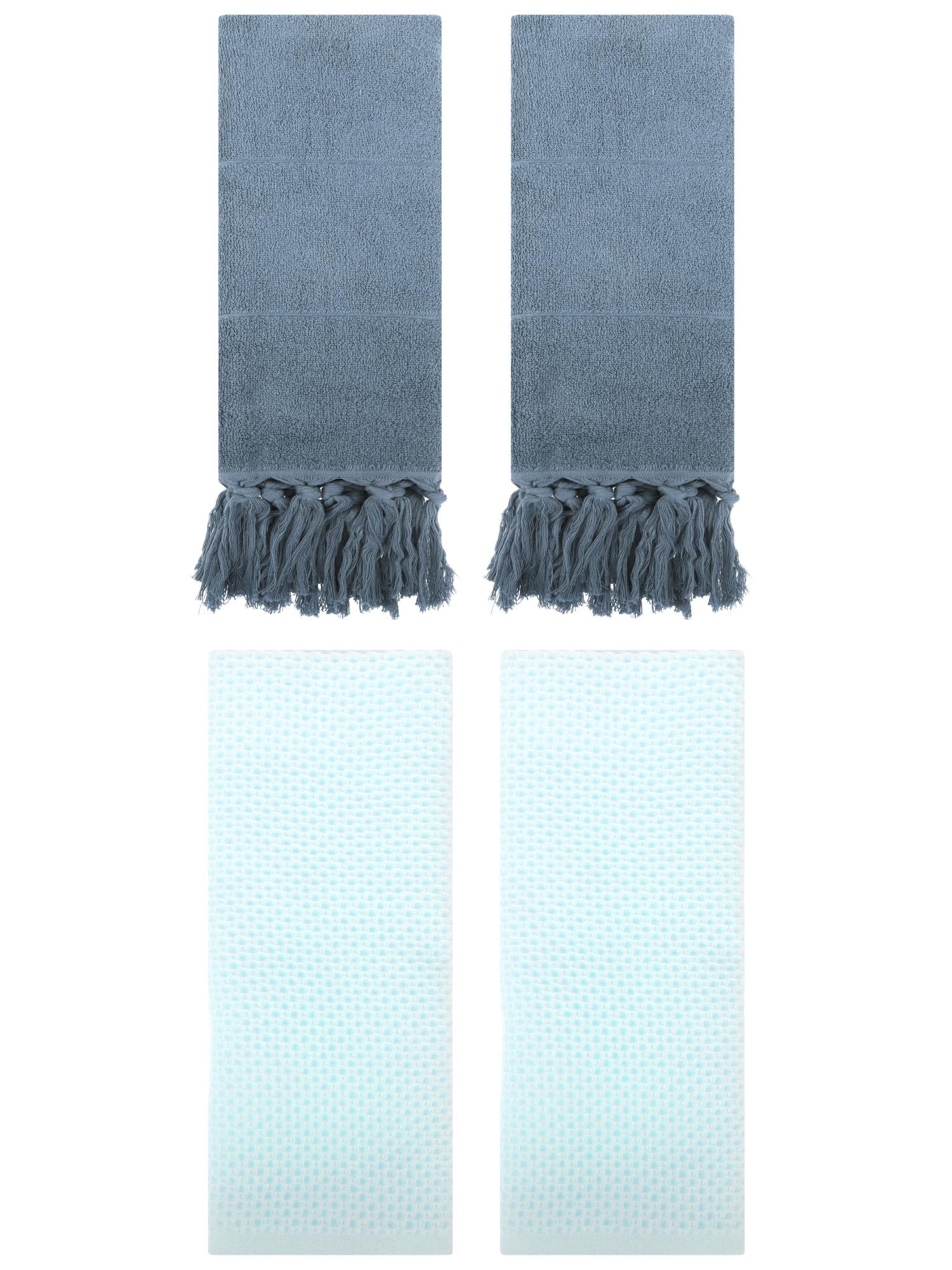 Unique Bargains 4 Pcs Cotton Hand Towels Blue/Light Cyan 14" x 30"/13" x 30"