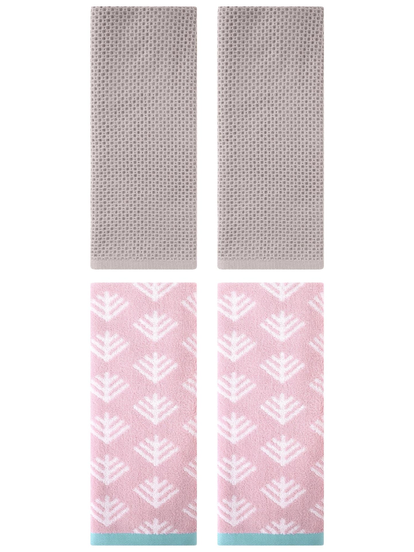 Unique Bargains 4 Pcs Cotton Hand Towels Camel/Pink 13" x 30"/14" x 30"