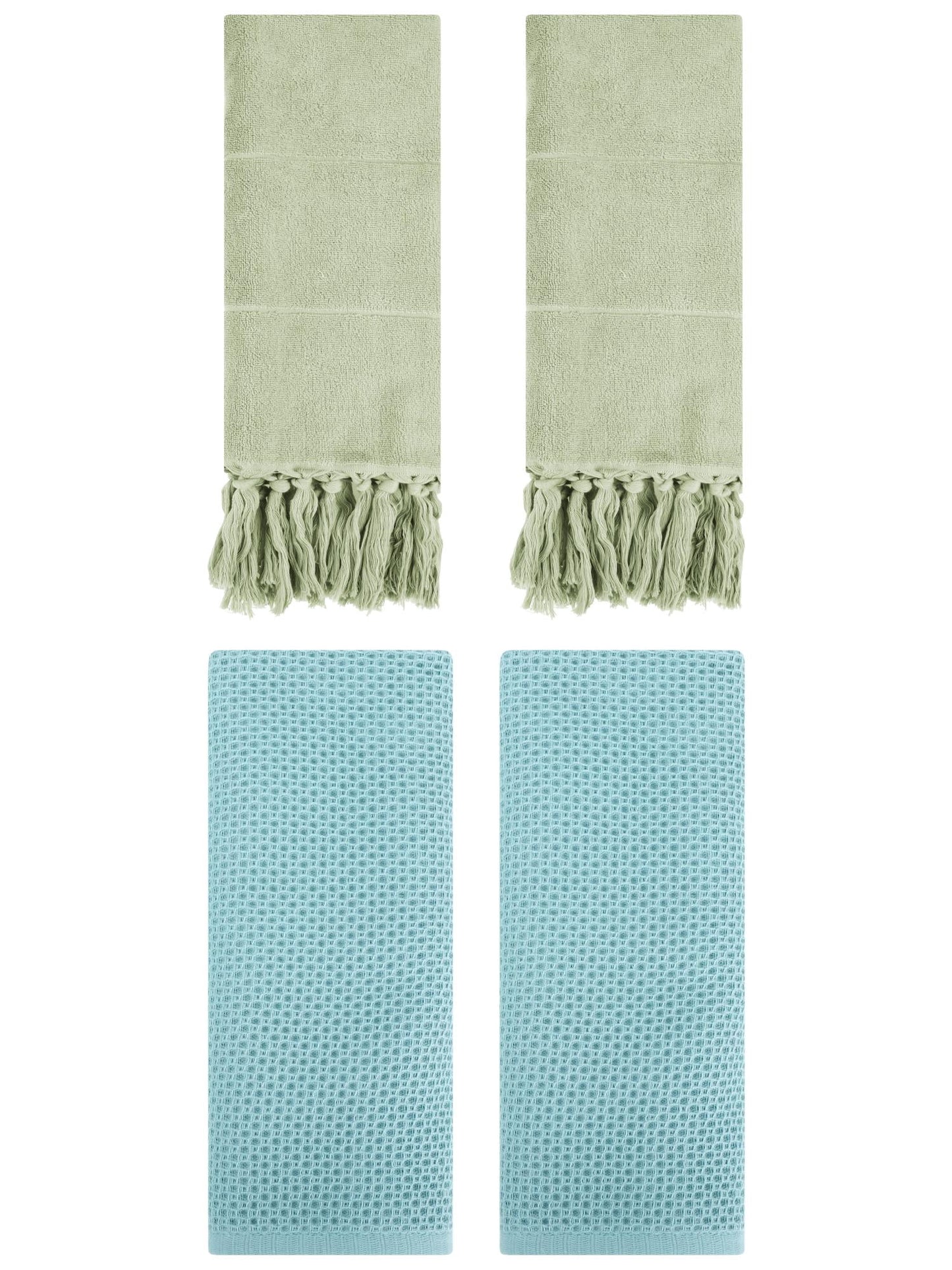 Unique Bargains 4 Pcs Cotton Hand Towels Green/Light Blue 14" x 30"/13" x 30"