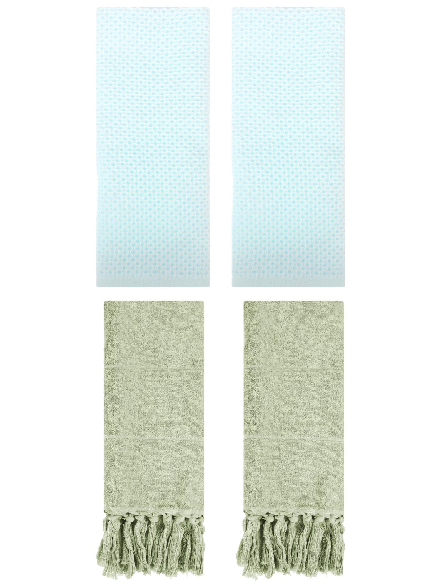 Unique Bargains 4 Pcs Cotton Hand Towels Green/Light Cyan 14" x 30"/13" x 30"