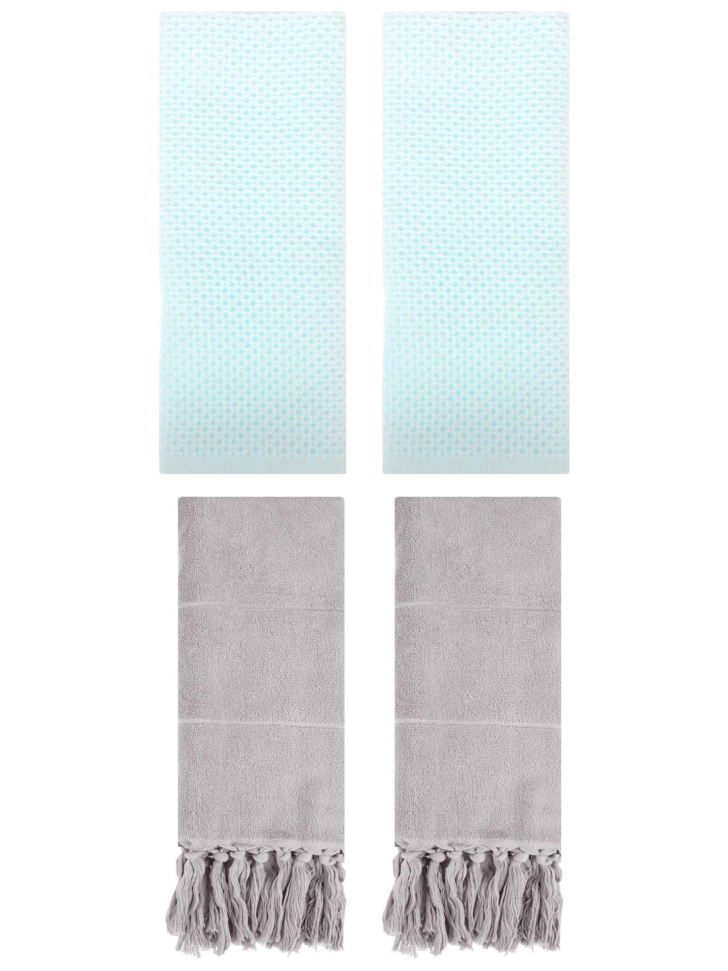 Unique Bargains 4 Pcs Cotton Hand Towels Grey/Light Cyan 14" x 30"/13" x 30"