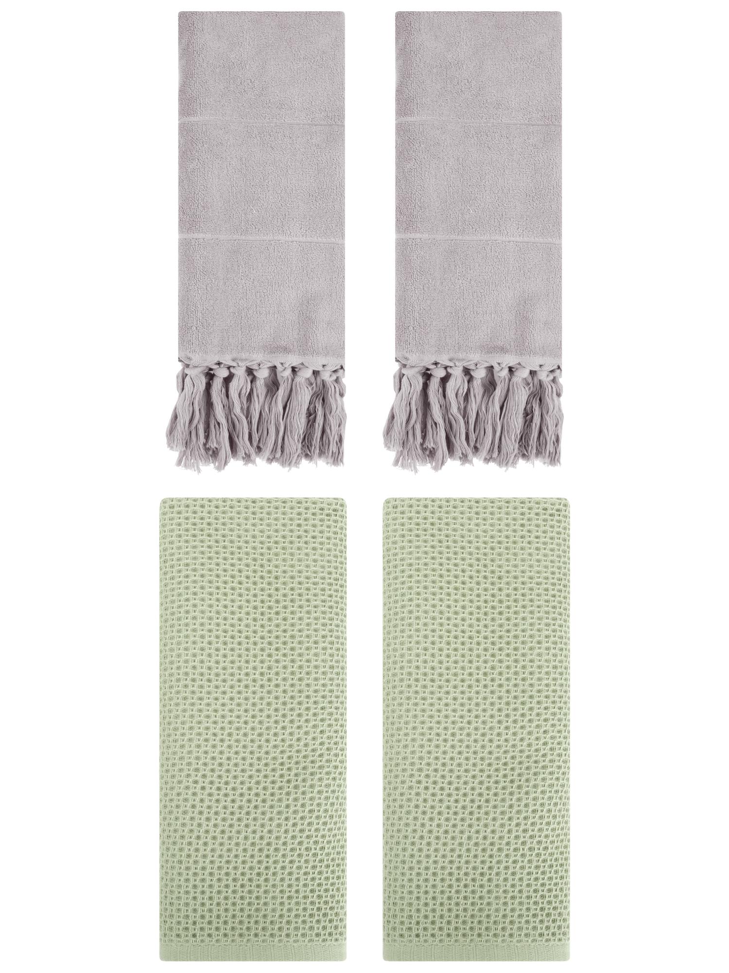 Unique Bargains 4 Pcs Cotton Hand Towels Grey/Light Green 14" x 30"/13" x 30"