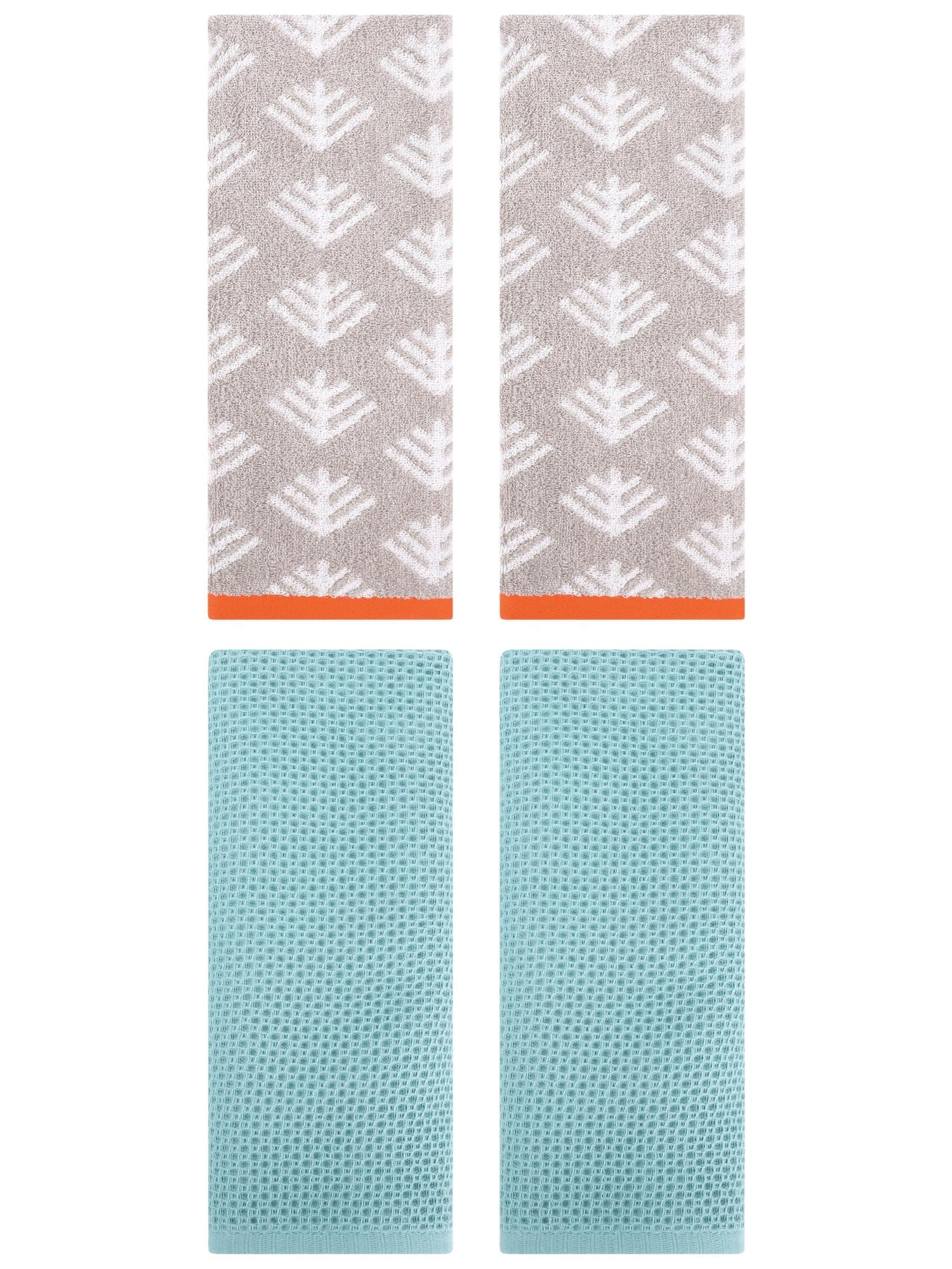 Unique Bargains 4 Pcs Cotton Hand Towels Light Blue/Light Grey 13" x 30"/14" x 30"
