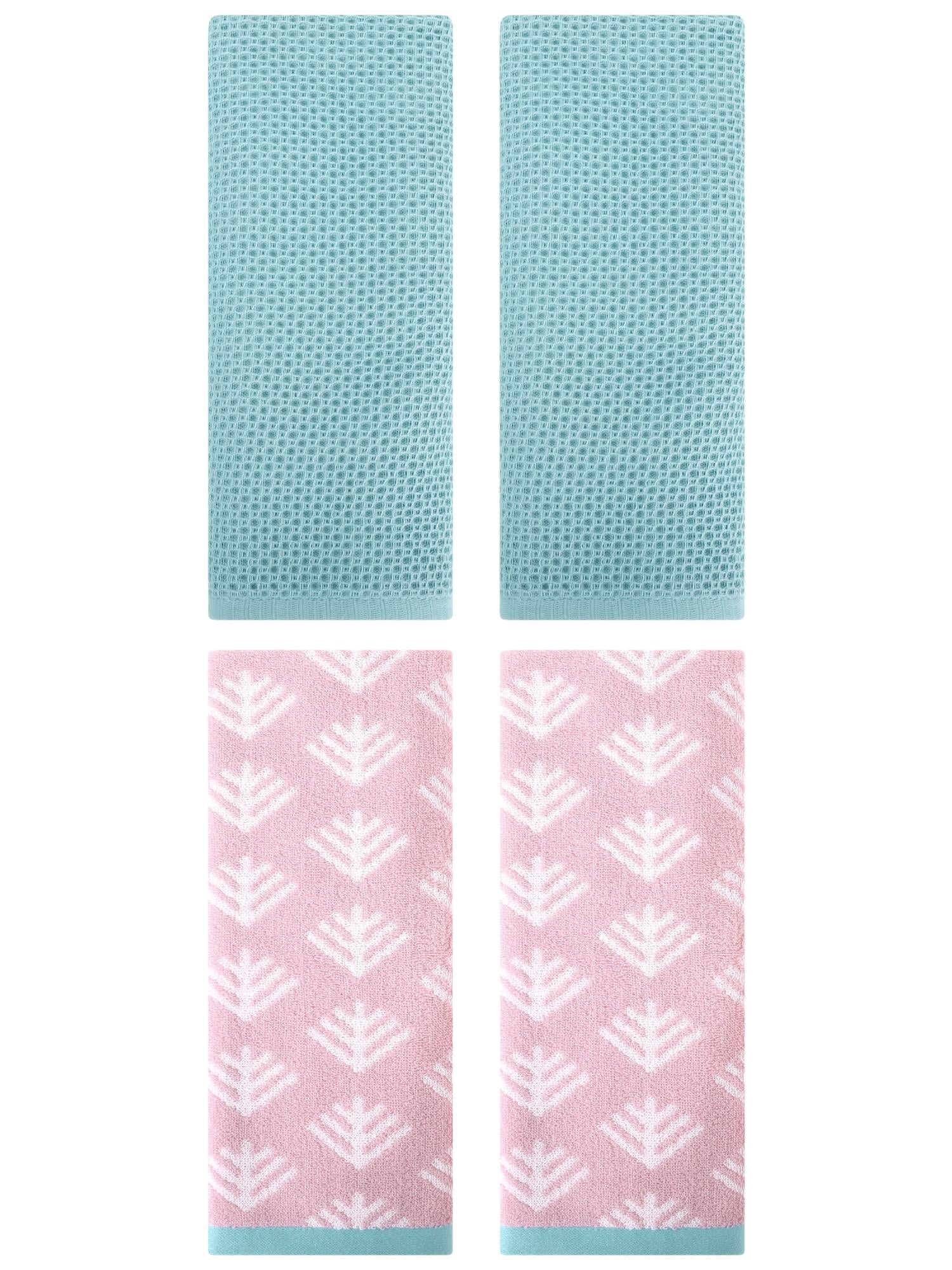 Unique Bargains 4 Pcs Cotton Hand Towels Light Blue/Pink 13" x 30"/14" x 30"