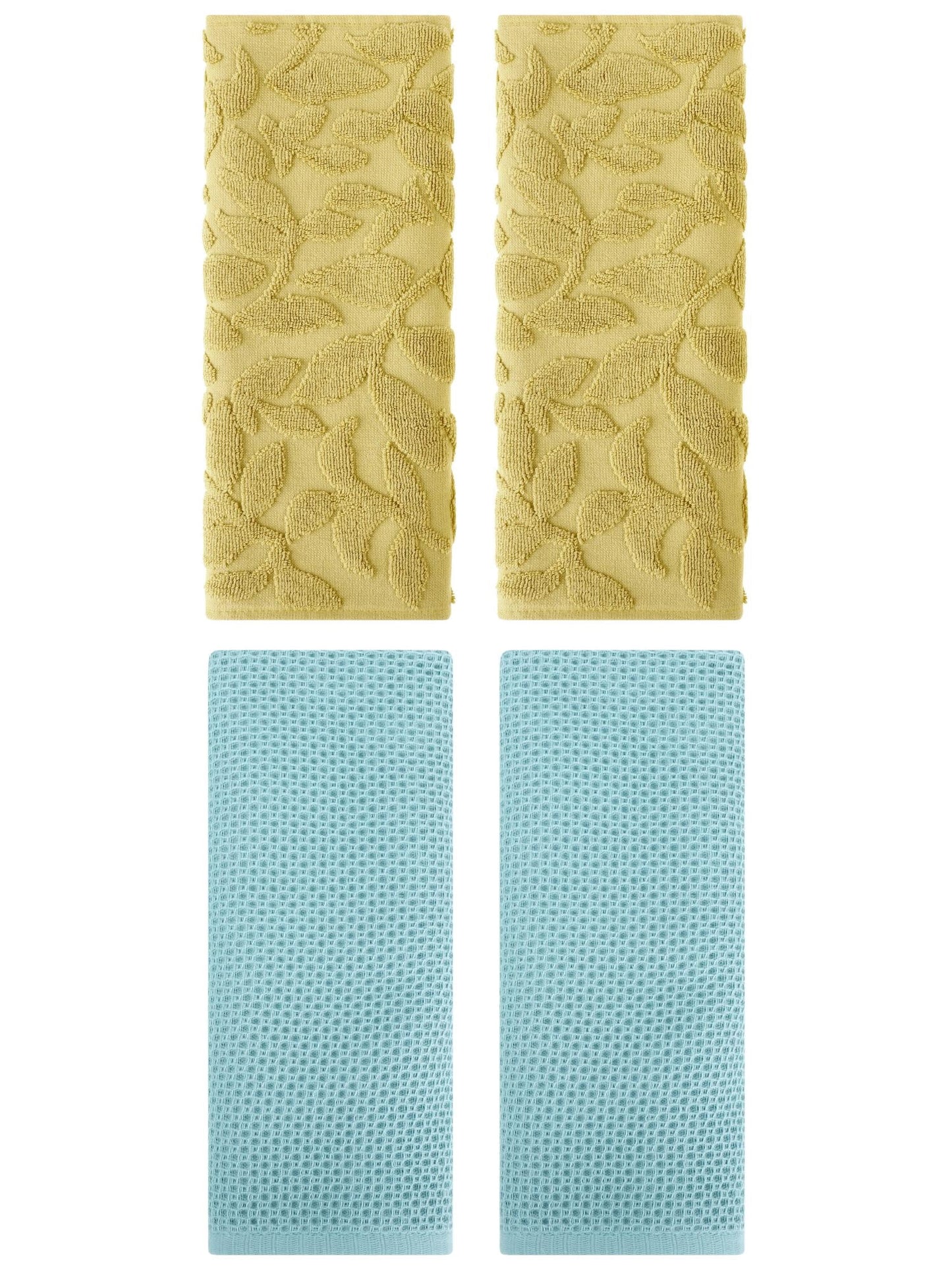 Unique Bargains 4 Pcs Cotton Hand Towels Light Blue/Yellow 13" x 30"/14" x 30"