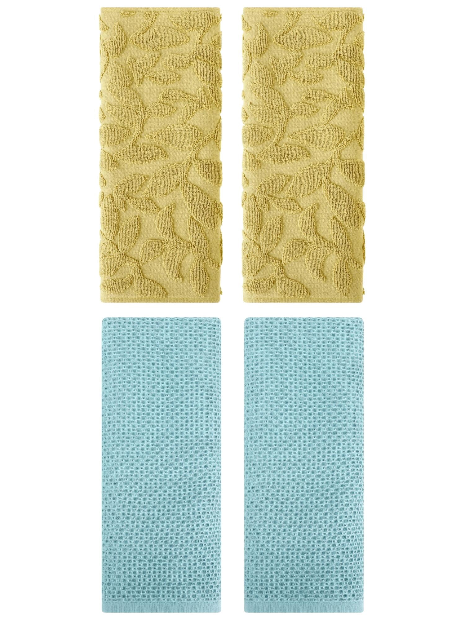 Unique Bargains 4 Pcs Cotton Hand Towels Light Blue/Yellow 13" x 30"/14" x 30"