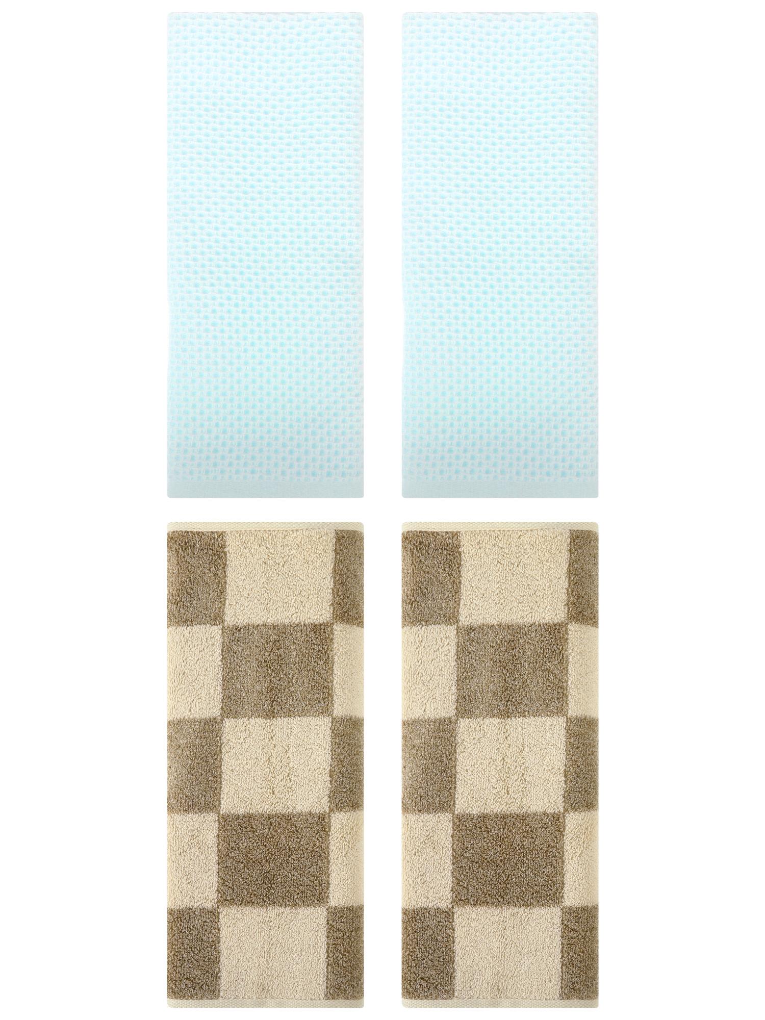 Unique Bargains 4 Pcs Cotton Hand Towels Light Cyan/Brown 13" x 30"/14" x 28"