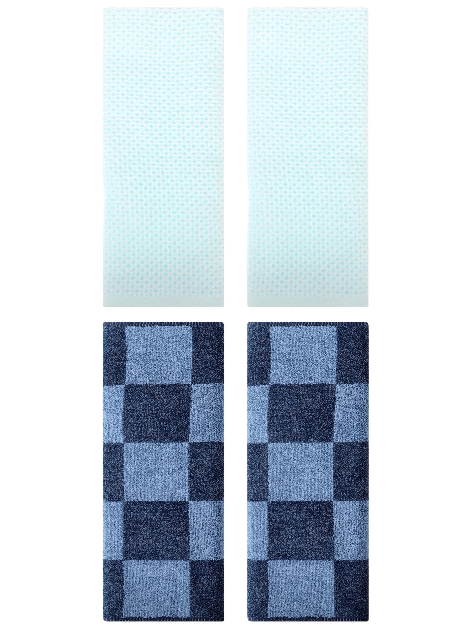 Unique Bargains 4 Pcs Cotton Hand Towels Light Cyan/Dark Blue 13" x 30"/14" x 28"