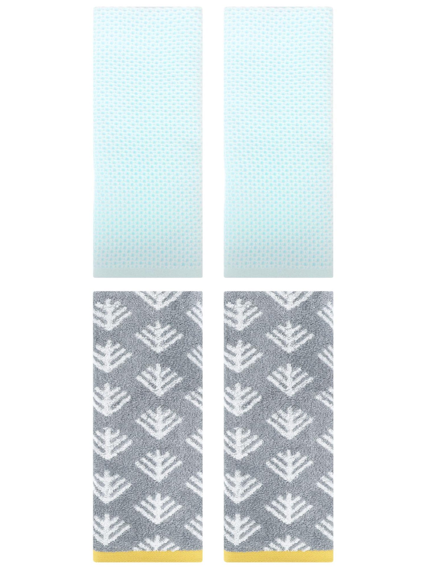 Unique Bargains 4 Pcs Cotton Hand Towels Light Cyan/Dark Grey 13" x 30"/14" x 30"