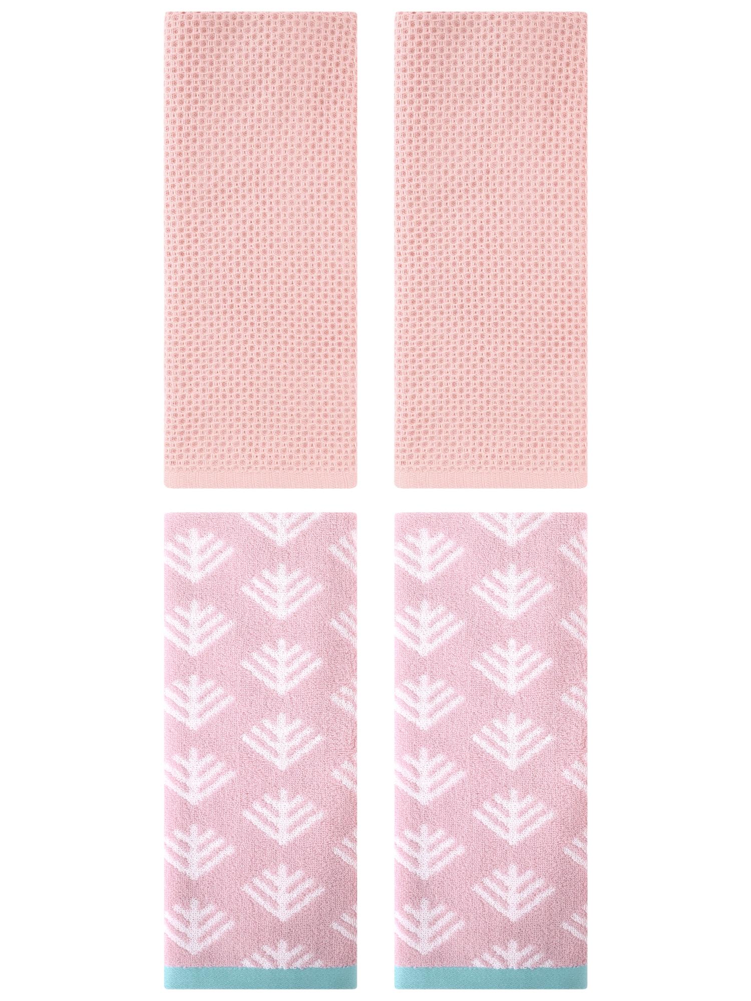 Unique Bargains 4 Pcs Cotton Hand Towels Pink 13" x 30"/14" x 30"