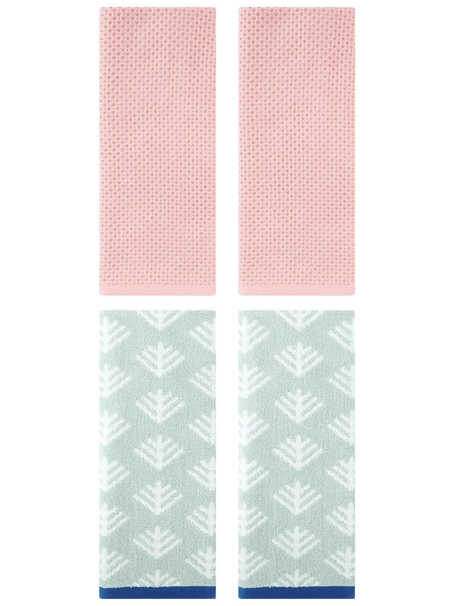 Unique Bargains 4 Pcs Cotton Hand Towels Pink/Green 13" x 30"/14" x 30"