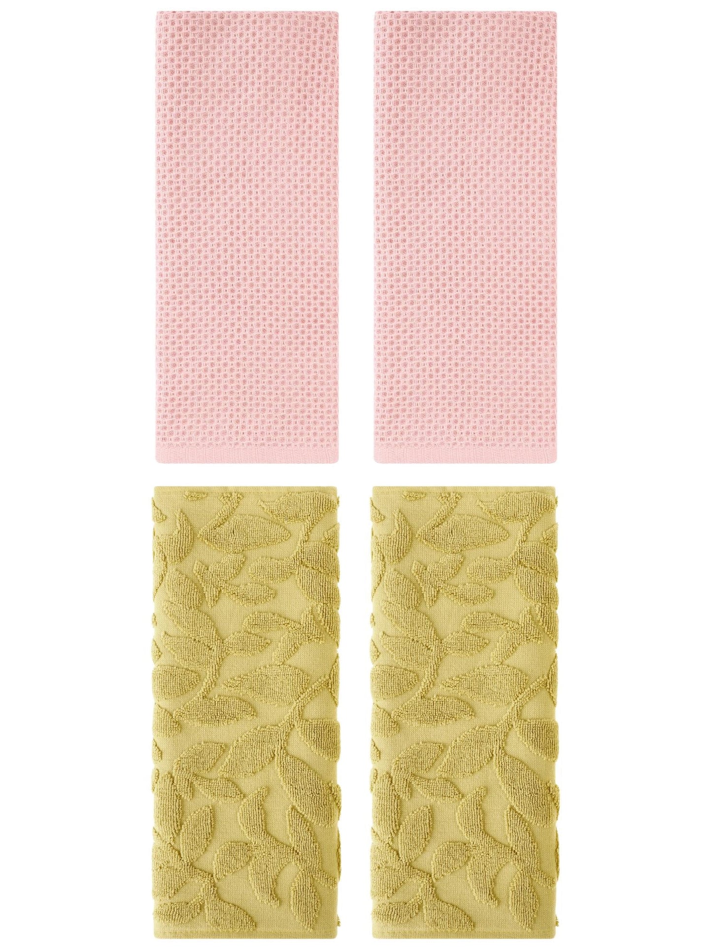 Unique Bargains 4 Pcs Cotton Hand Towels Pink/Yellow 13" x 30"/14" x 30"