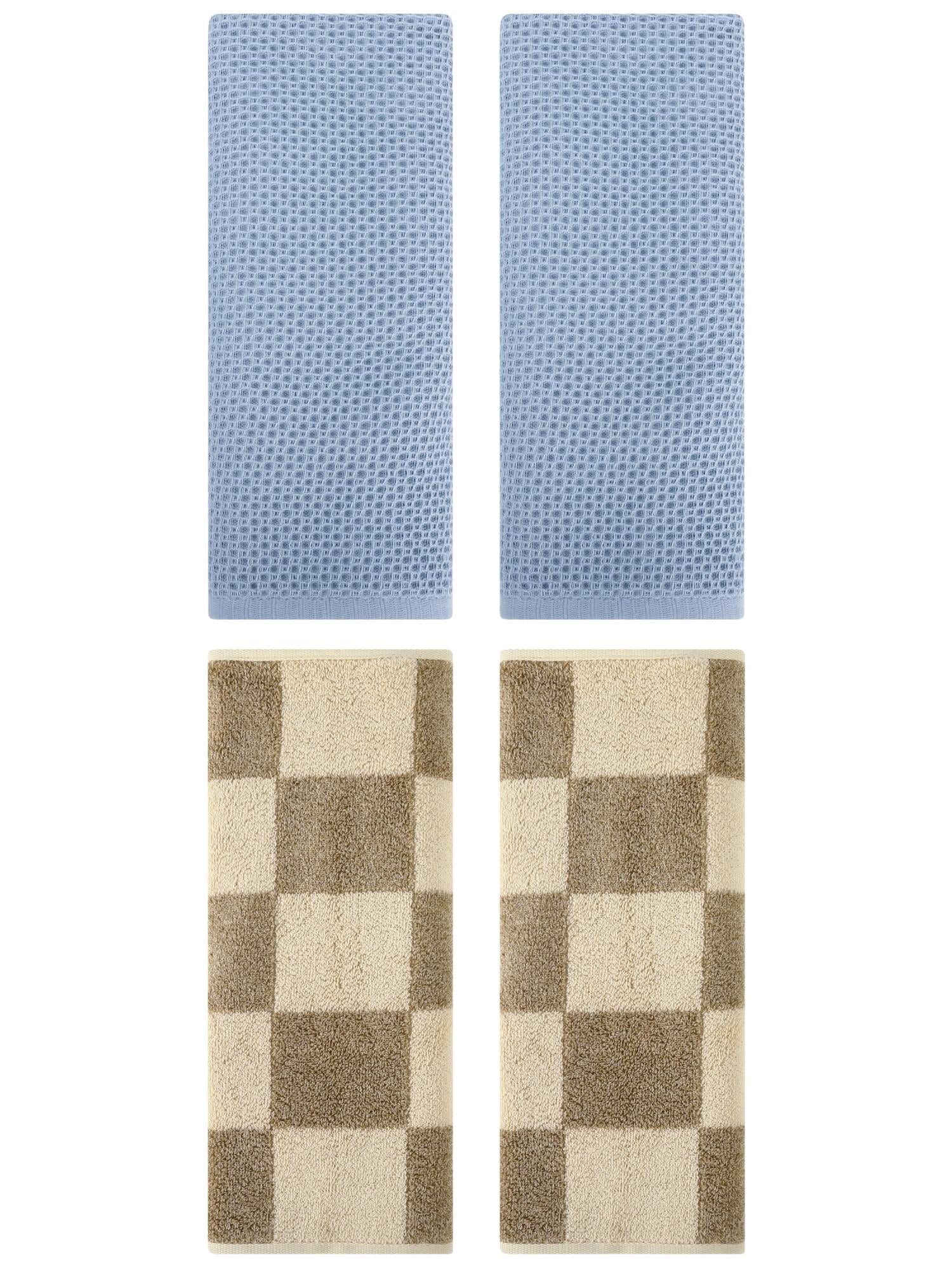 Unique Bargains 4 Pcs Cotton Hand Towels Steel Blue/Brown 13" x 30"/14" x 28"