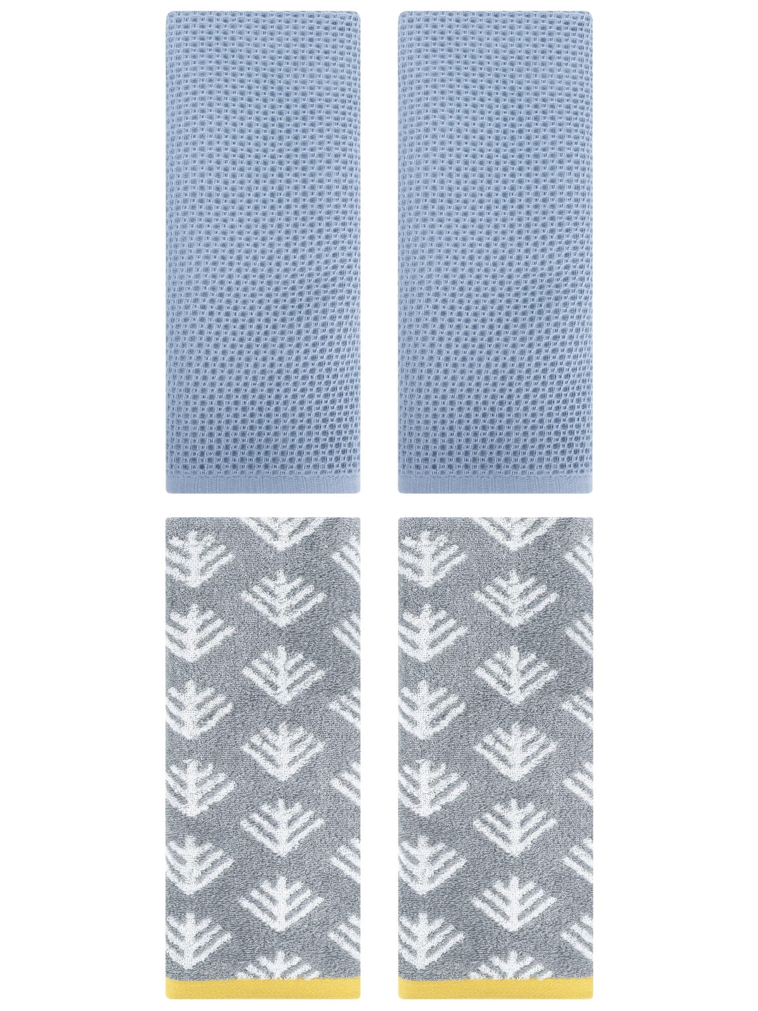 Unique Bargains 4 Pcs Cotton Hand Towels Steel Blue/Dark Grey 13" x 30"/14" x 30"