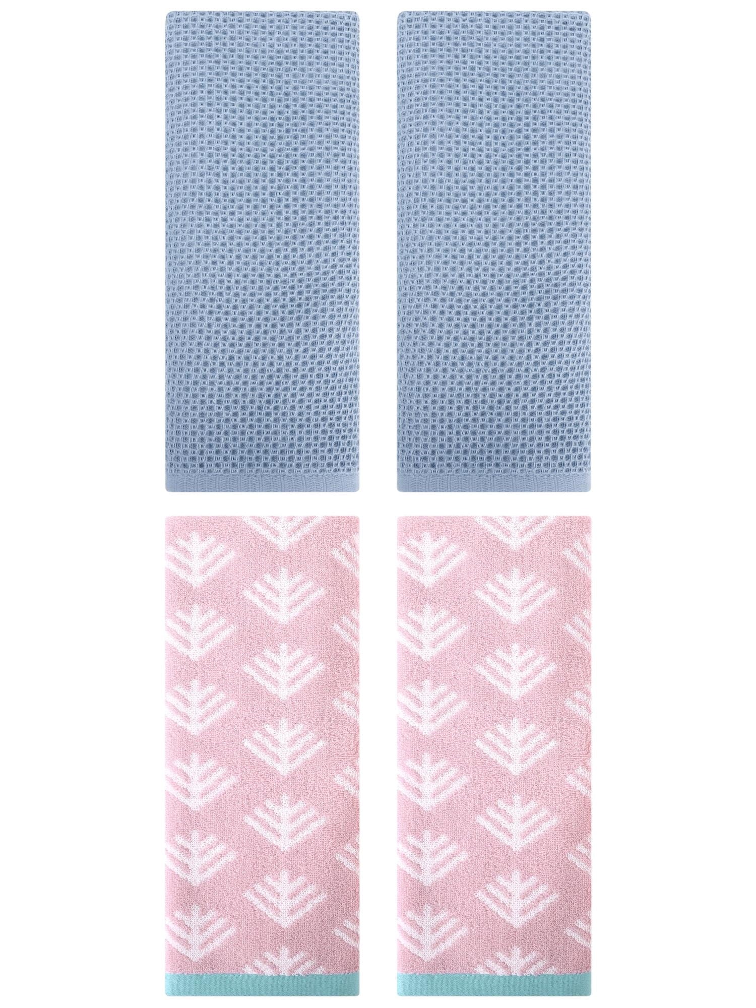 Unique Bargains 4 Pcs Cotton Hand Towels Steel Blue/Pink 13" x 30"/14" x 30"