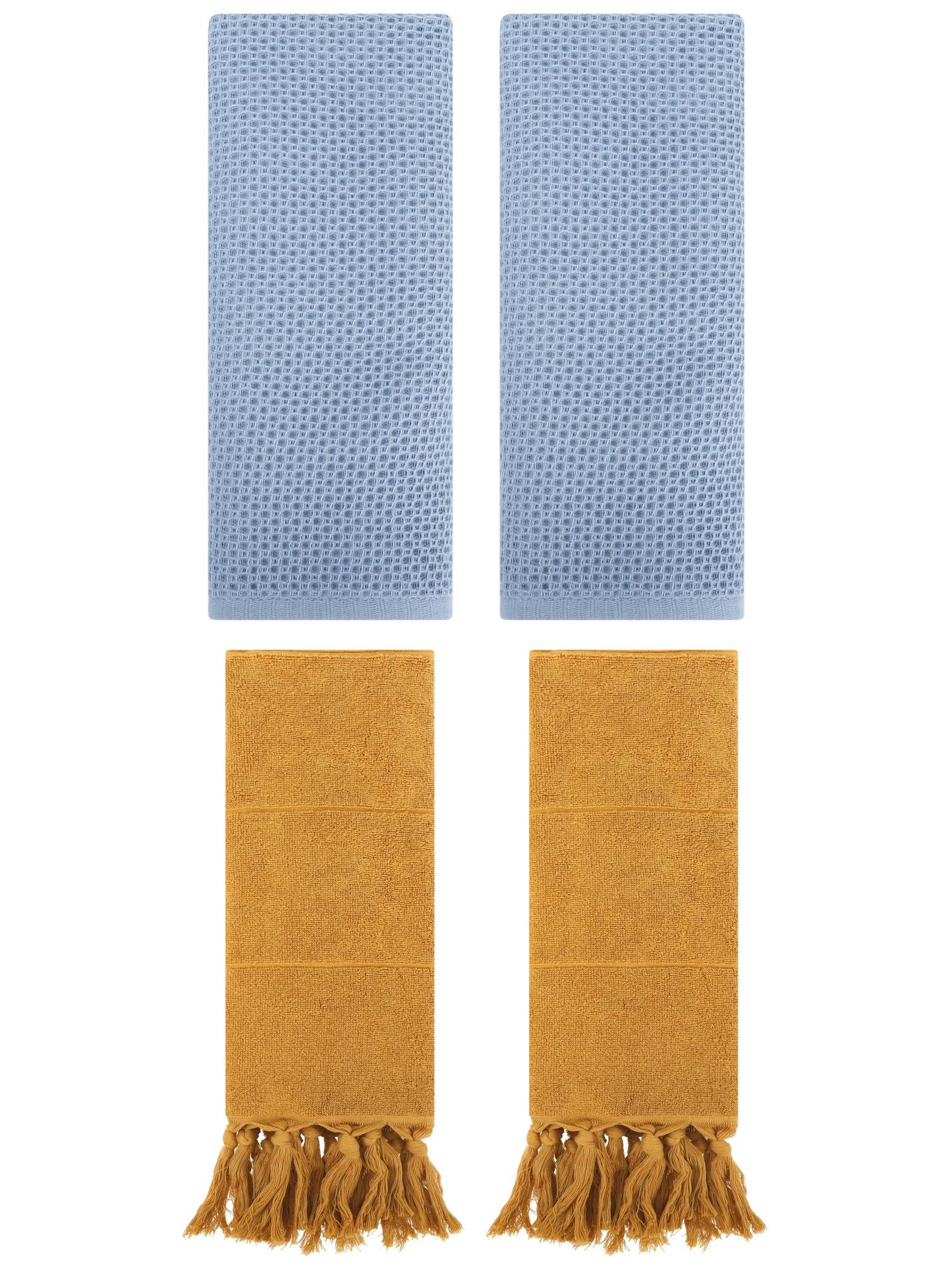 Unique Bargains 4 Pcs Cotton Hand Towels Yellow/Steel Blue 14" x 30"/13" x 30"
