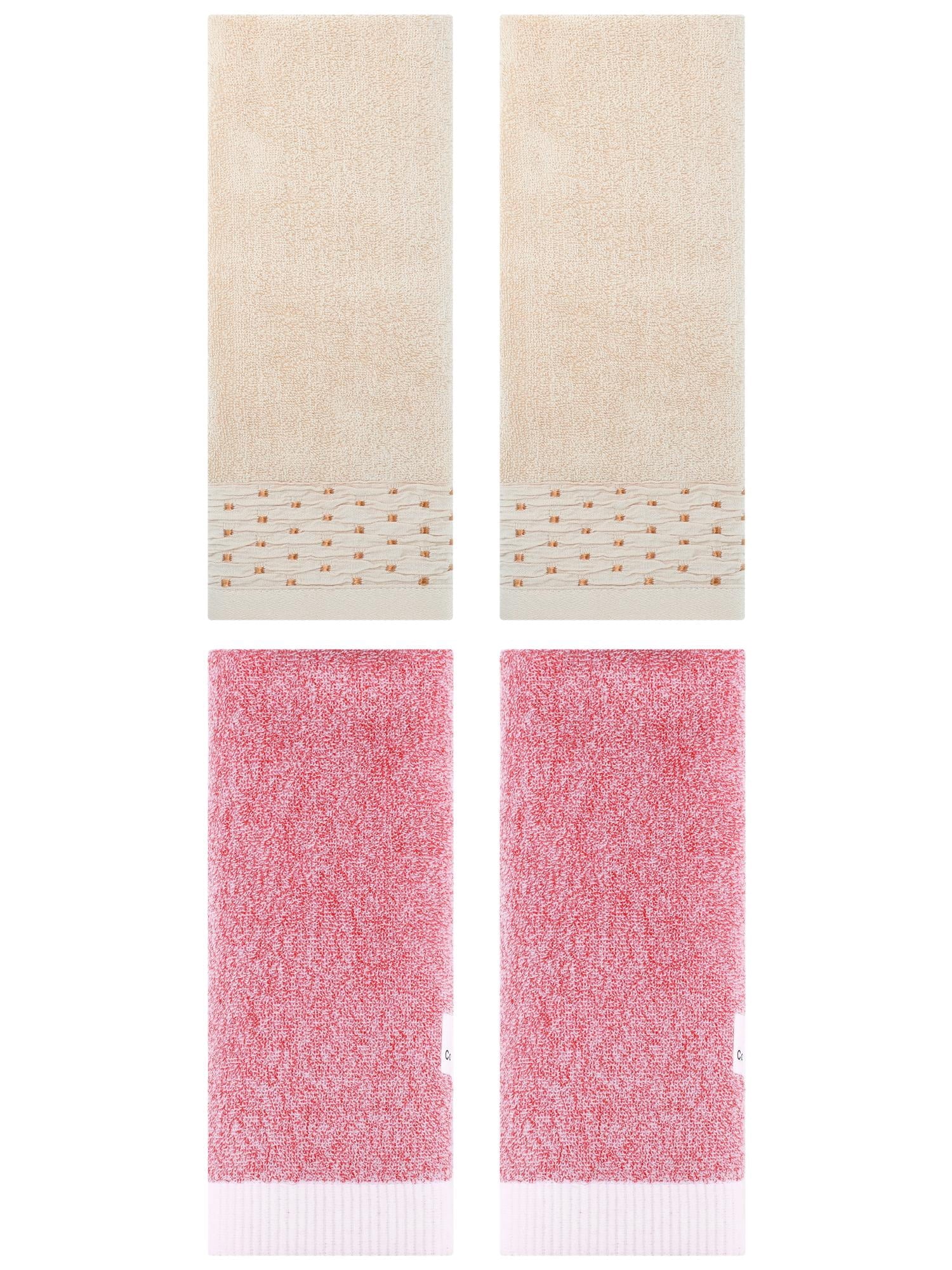 Unique Bargains 4 Pcs Cotton Quick Drying Hand Towel Light Brown/Pink 14" x 30"/13" x 29"