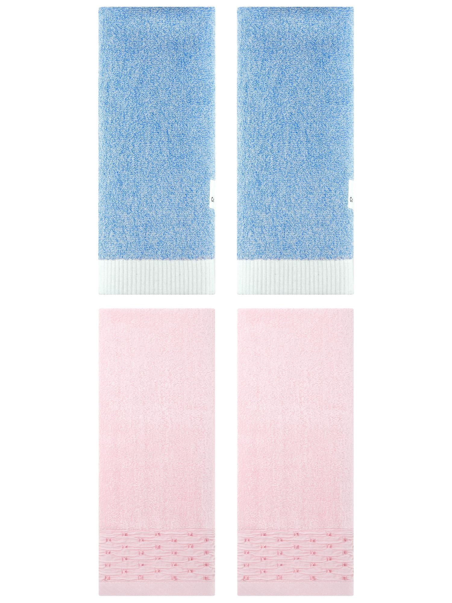 Unique Bargains 4 Pcs Cotton Quick Drying Hand Towel Pink/Blue 14" x 30"/13" x 29"