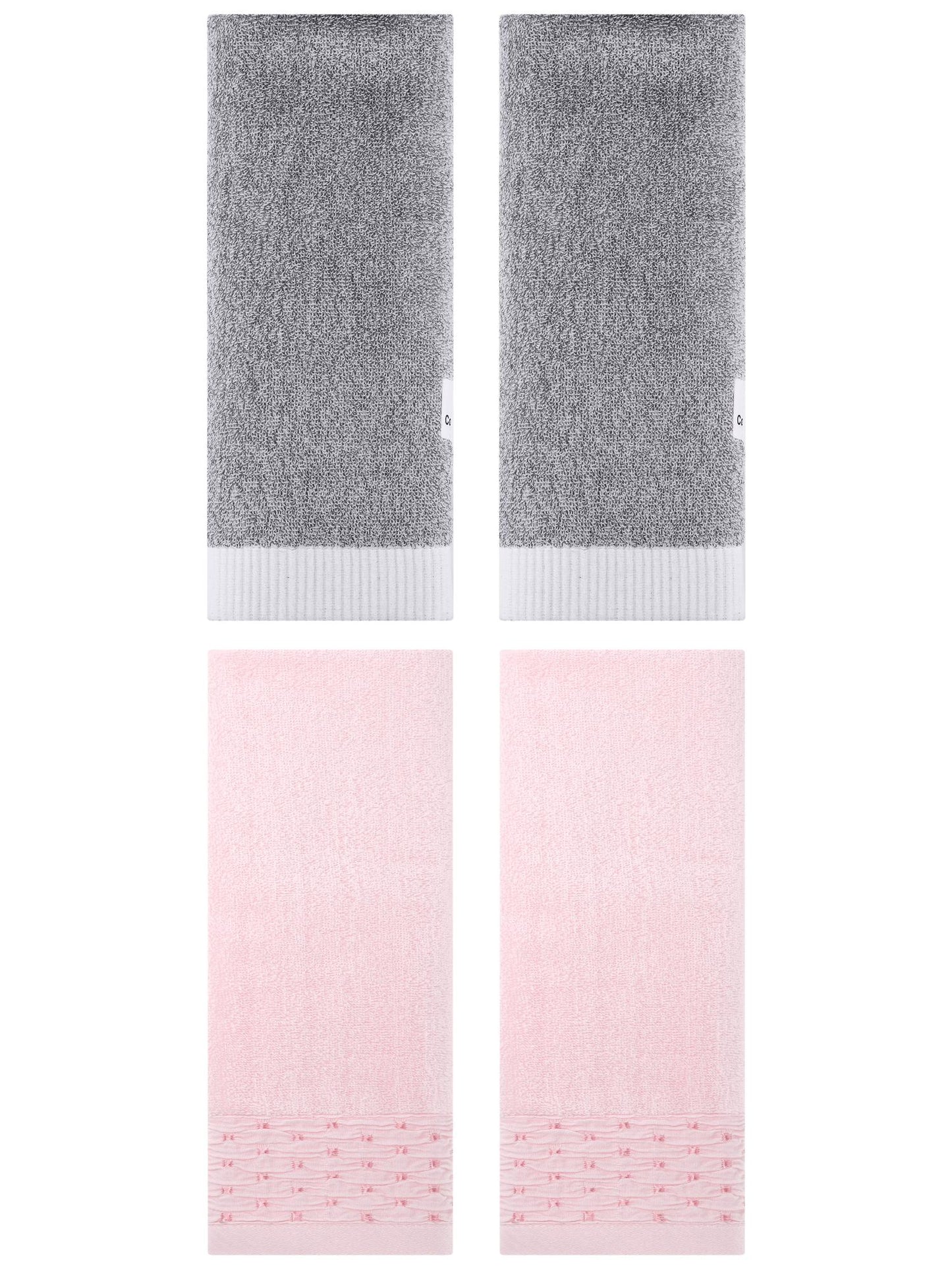 Unique Bargains 4 Pcs Cotton Quick Drying Hand Towel Pink/Grey 14" x 30"/13" x 29"