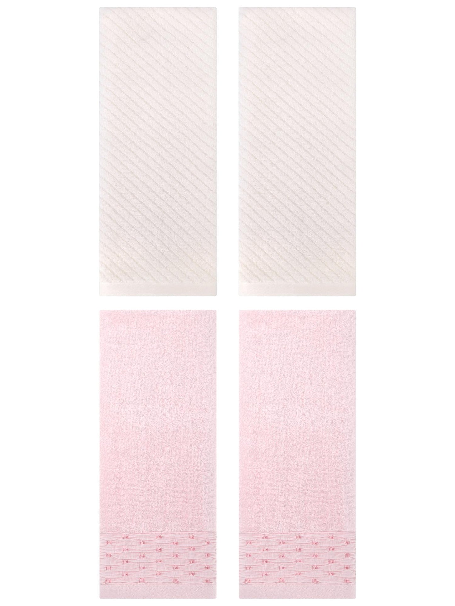 Unique Bargains 4 Pcs Cotton Quick Drying Soft Bathroom Hand Towel Pink/Beige