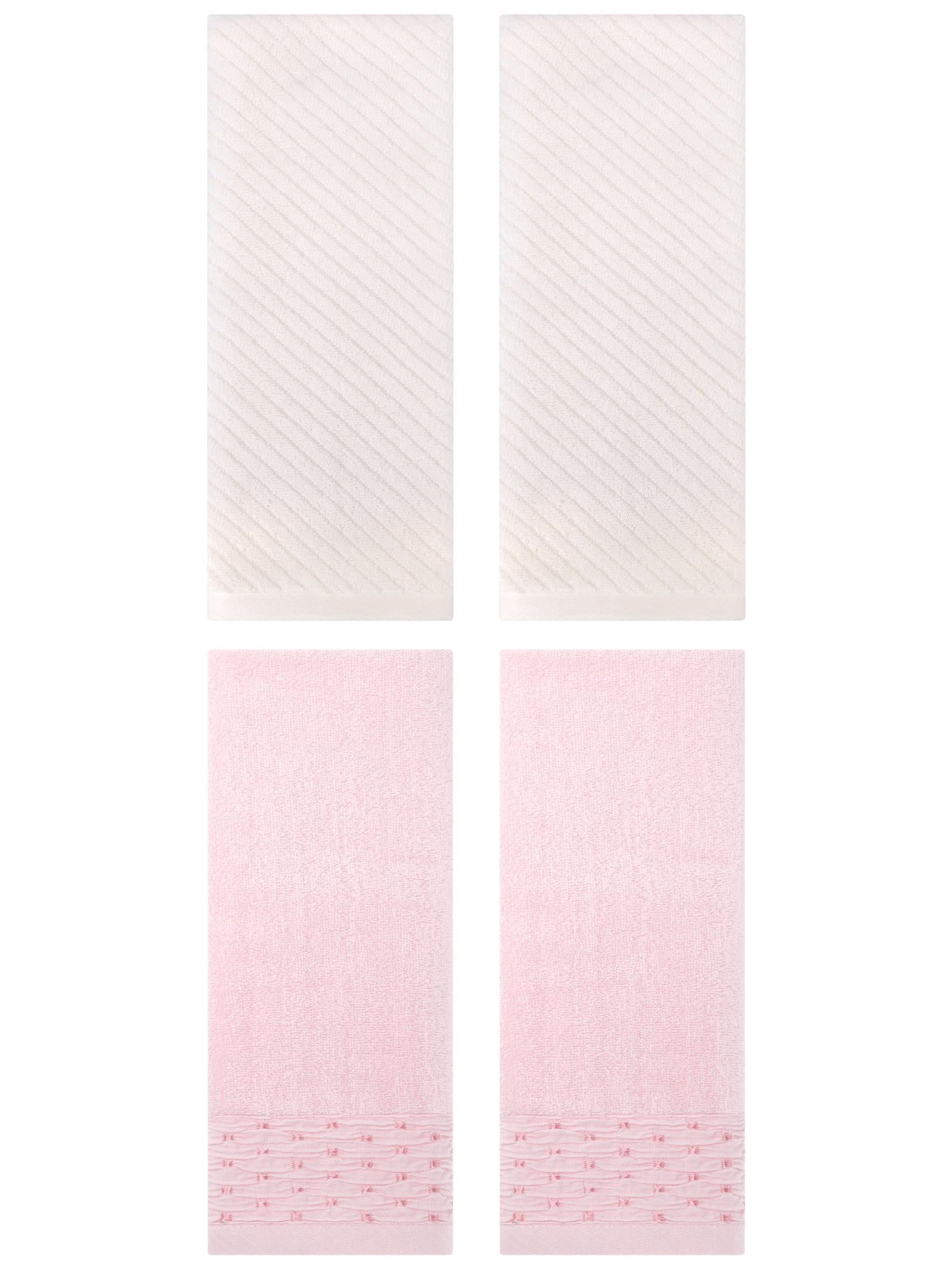 Unique Bargains 4 Pcs Cotton Quick Drying Soft Bathroom Hand Towel Pink/Beige