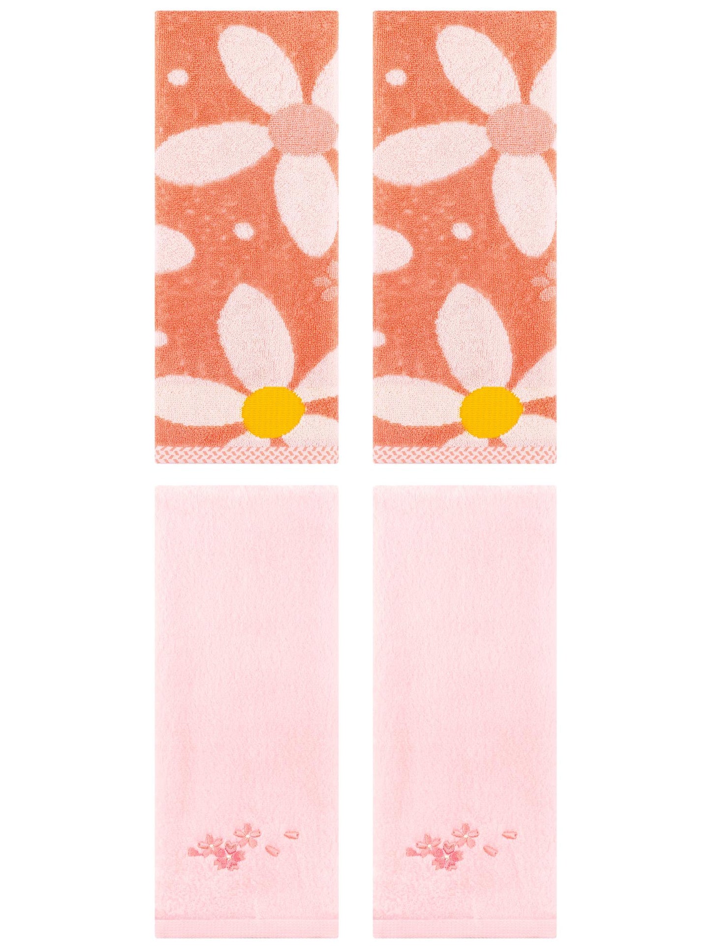 Unique Bargains 4 Pcs Cotton Soft Absorbent Hand Towels 13 x 29 Inch Orange/Pink