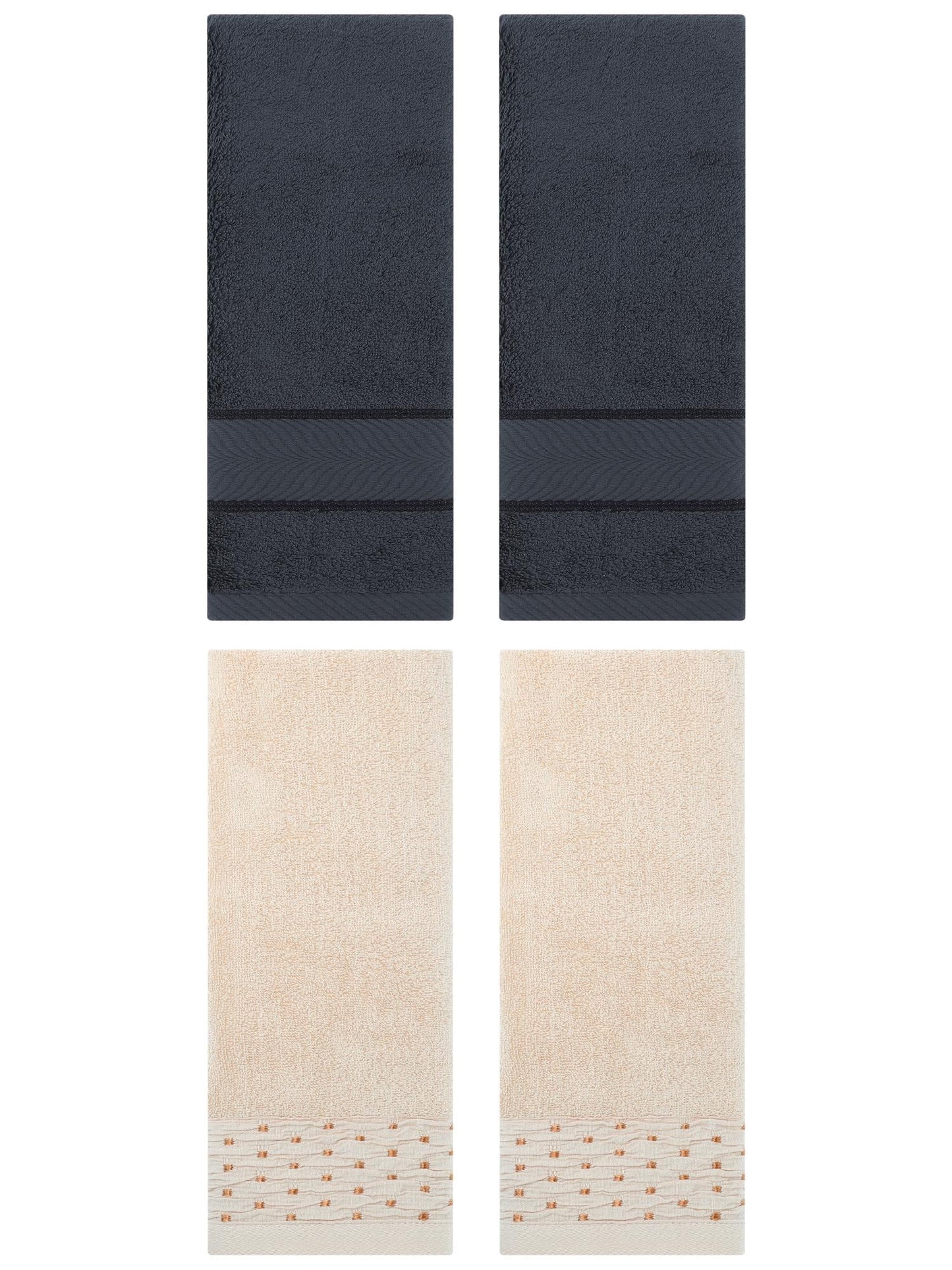Unique Bargains 4 Pcs Cotton Soft Bathroom Hand Towel 14" x 30" Light Brown/Dark Grey