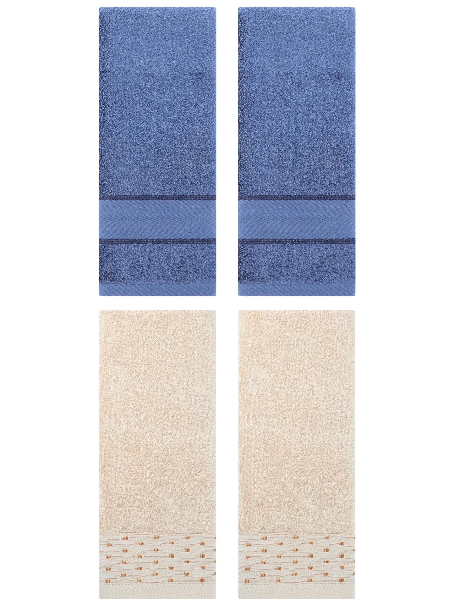 Unique Bargains 4 Pcs Cotton Soft Bathroom Hand Towel 14" x 30" Light Brown/Light Blue