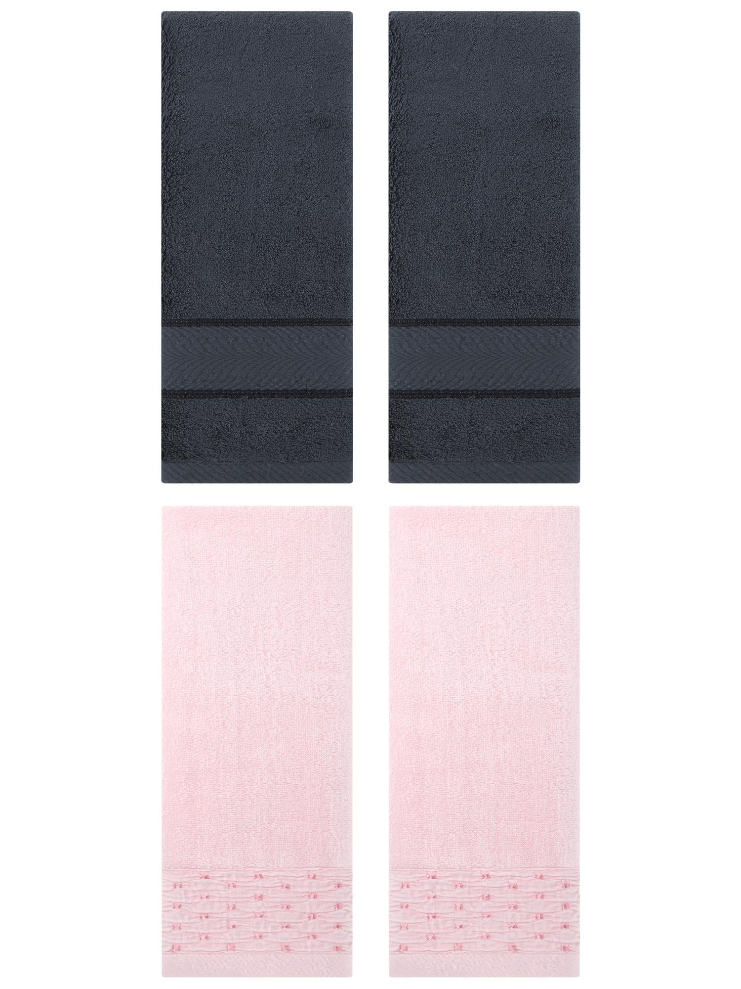 Unique Bargains 4 Pcs Cotton Soft Bathroom Hand Towel 14" x 30" Pink/Dark Grey