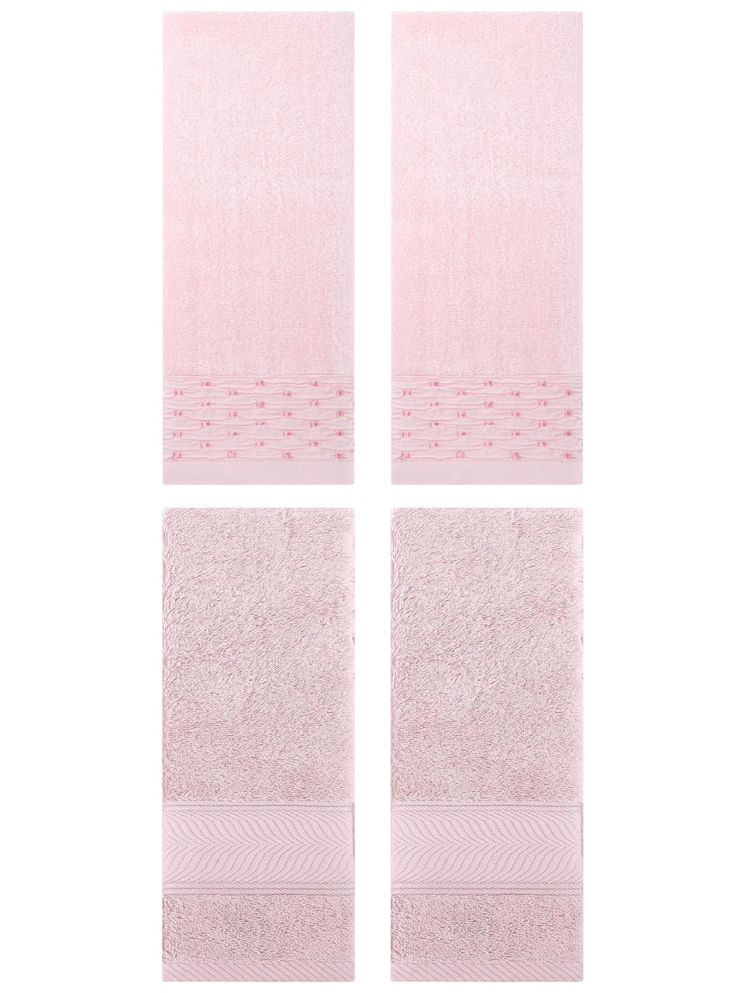 Unique Bargains 4 Pcs Cotton Soft Bathroom Hand Towel 14" x 30" Pink/Light Pink